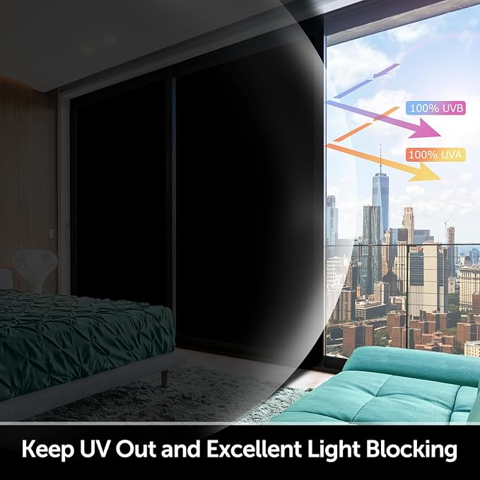 HIDBEA Mirror Blackout Window Film,100% Light Blocking Room Darkening Window Privacy Film,Mirror Glass Window Film Heat Control, Removable Window Cover Tint for Day Sleep (Mirror Black,17.7in x 6.5ft)