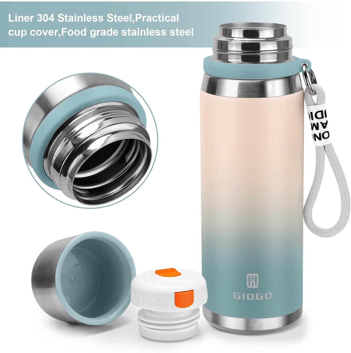Stainless Steel thermo Bottles with cup 700ml/23.7oz Vacuum Insulated Bottle for hot and cold coffee drink water thermo flask with cup.(Gradient Blue,700ml)