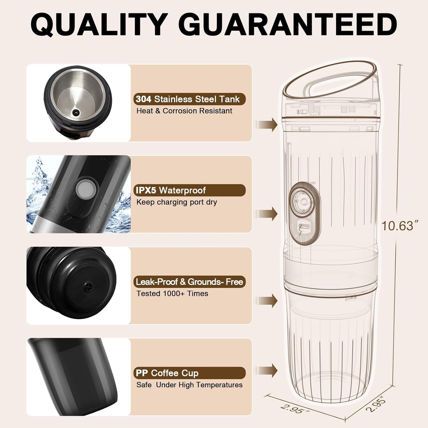 3-in-1 Portable Coffee Maker Fits For Ground Coffee & Capsule Pod(NS&DG),9600mAh&20Bar Mini Battery Espresso Machine For Camping | Office | RV | Travel,Small Self-Heating Electric Coffee Machine