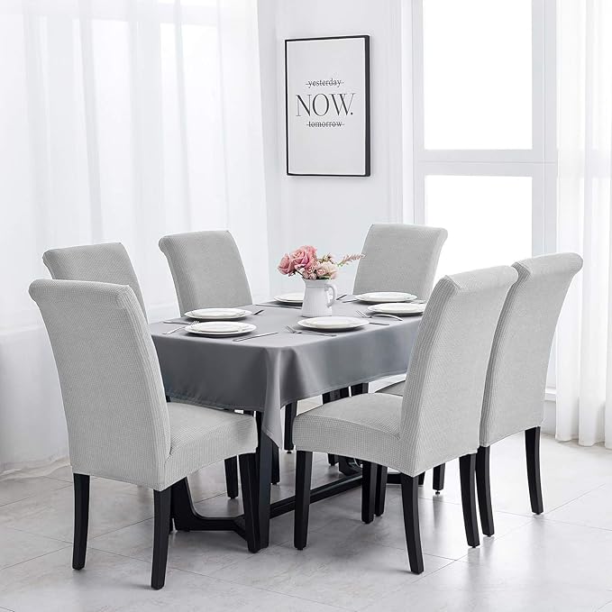 Joccun Chair Covers for Dining Room Set of 4, Dining Chair Slipcovers Stretch Dining Room Chair Covers Seat Protector,Washable Parsons Chair Cover for Home,Hotel,Banquet(Silver,4 Pack)
