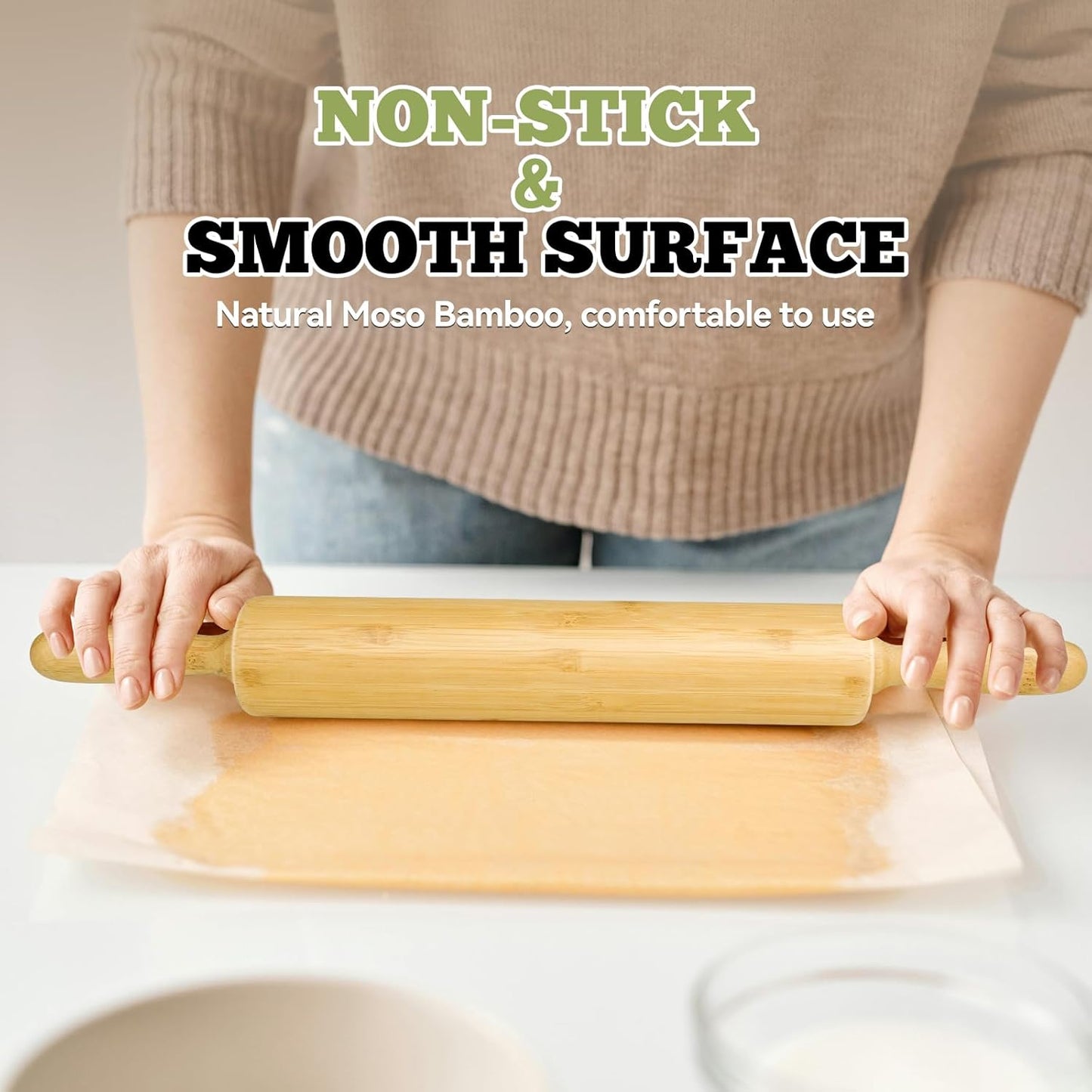 17.5 inch Wooden Rolling Pin for Baking - Long Dough Roller for All Baking Needs