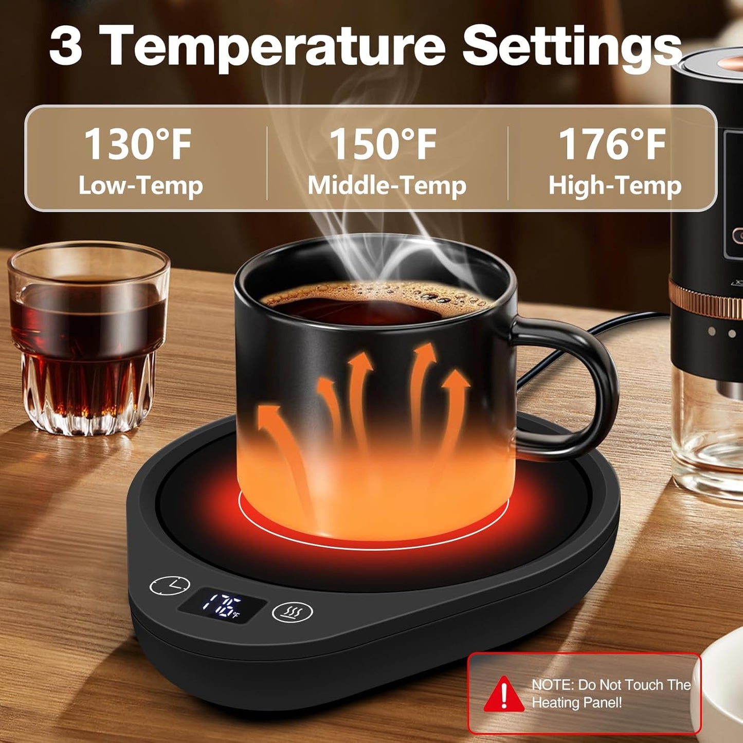 PUSEE Coffee Mug Warmer - Electric Large Candle Warmer Plate with 4H Auto Shut Off, 3-Temp Settings Cup Heater for Desk, Tea, Milk, Cocoa