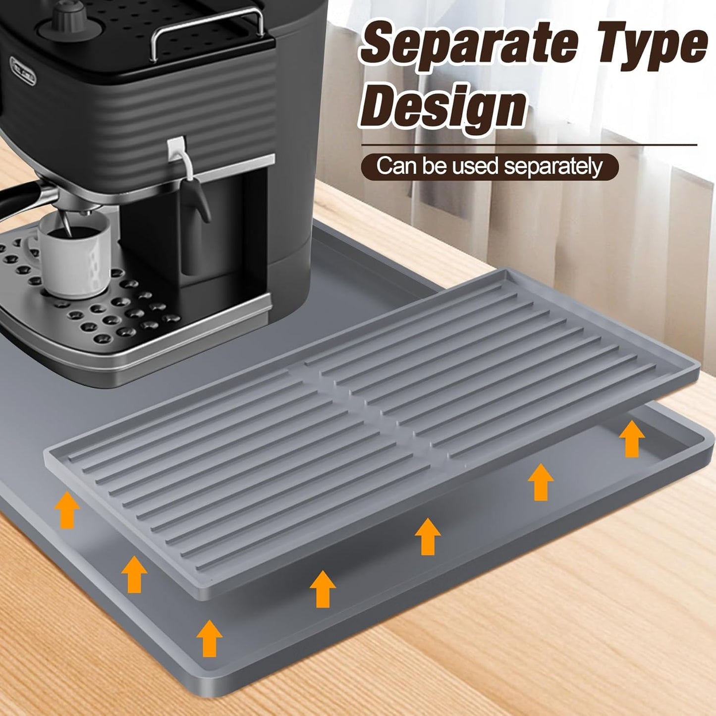 Premium Dish Drying Mat & Removable Coffee Bar Mat - 24x16 Inch Quick-Dry Silicone Mat, Heat/Waterproof Non-Slip Protector for Sink, Espresso Machine, Dishwasher Safe & Cabinets (Gray)