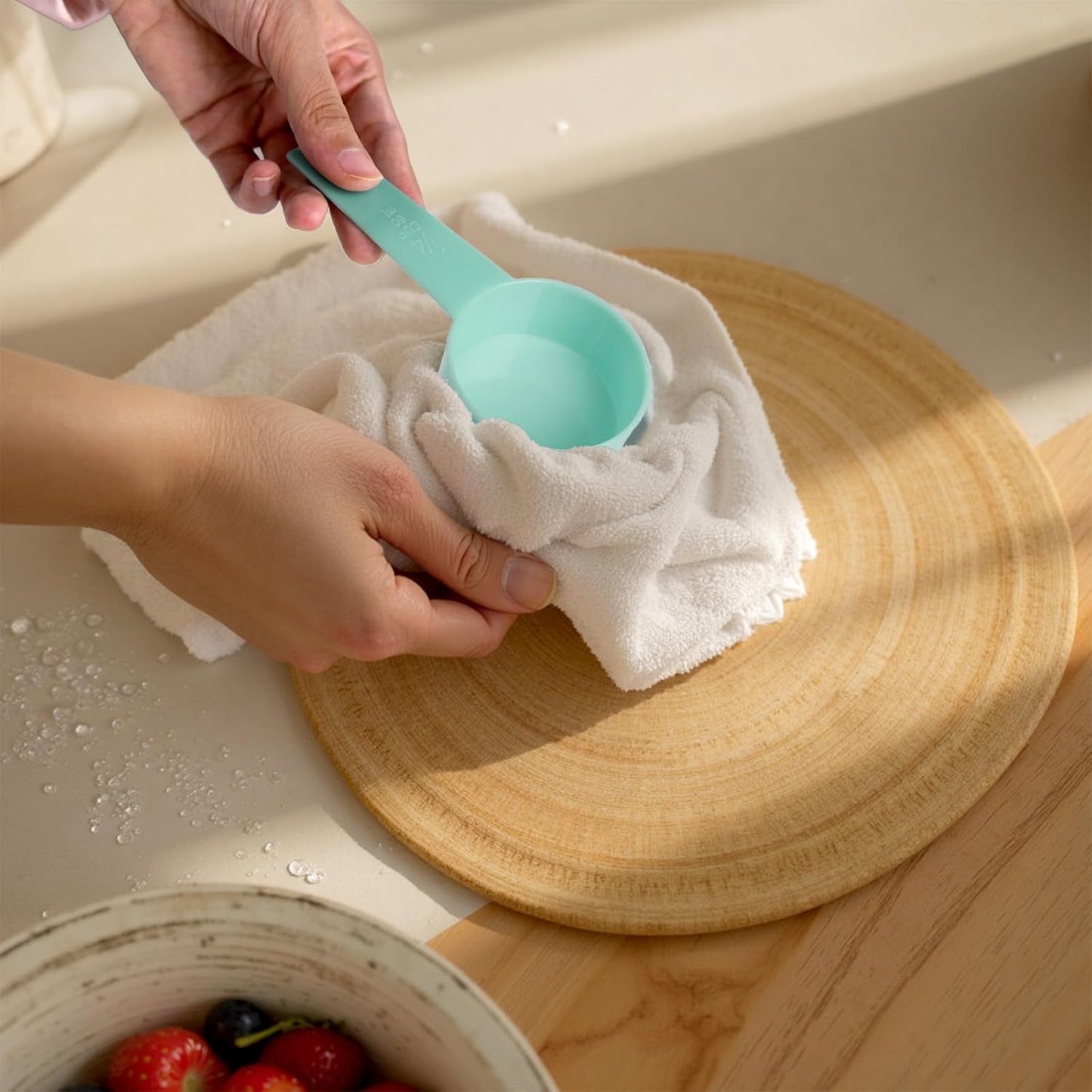 Inmorven 10pcs Measuring Cups and Spoons Set, BPA-Free Plastic Kitchen Baking Tools with Engraved Markings, Stackable Design for Dry & Liquid Ingredients (Green)