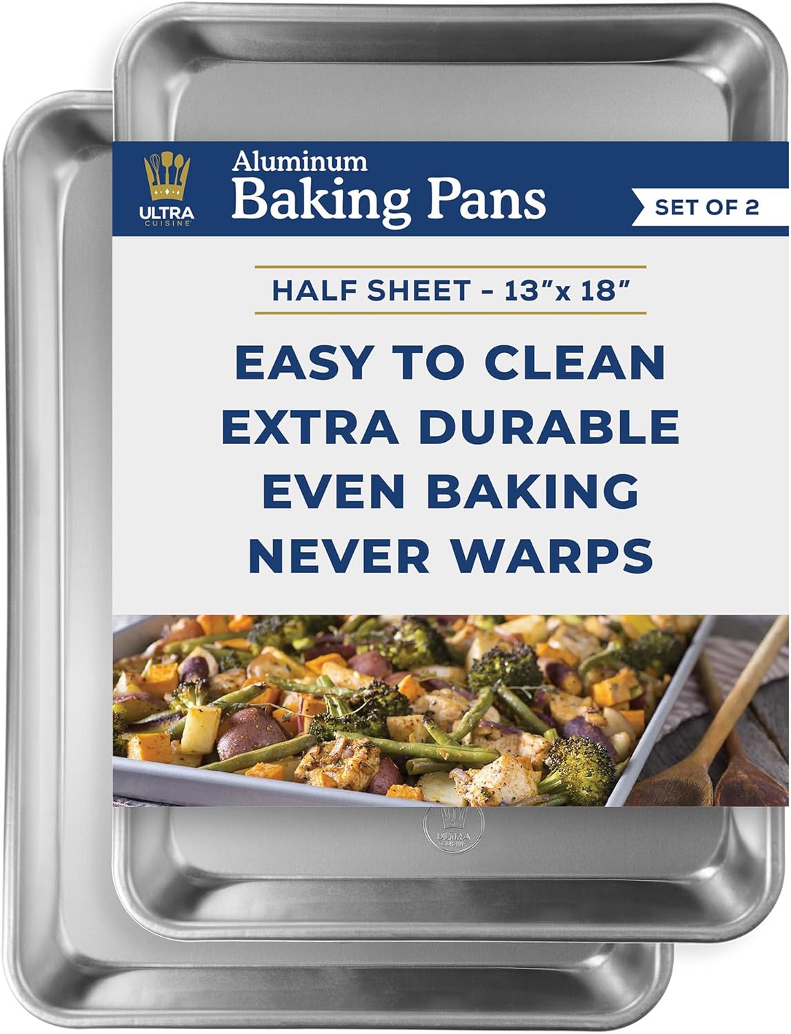 Ultra Cuisine Stainless Steel Cooling Rack & Aluminum Baking Pan Set - Professional Quality, Fits Half Sheet Pans - Cookie Sheet for Baking - 11.5"x16.5" Rack, 18"x13" Pan