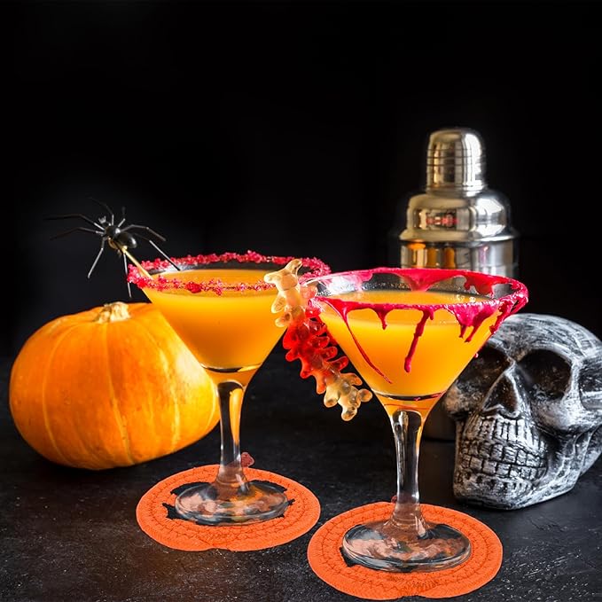 Whaline 4Pcs Halloween Pumpkin Handmade Braided Cotton Coasters Orange Black Pumpkin Shape Drink Coasters Absorbent Cup Coasters for Home Office Party Decor, 4.7 Inch