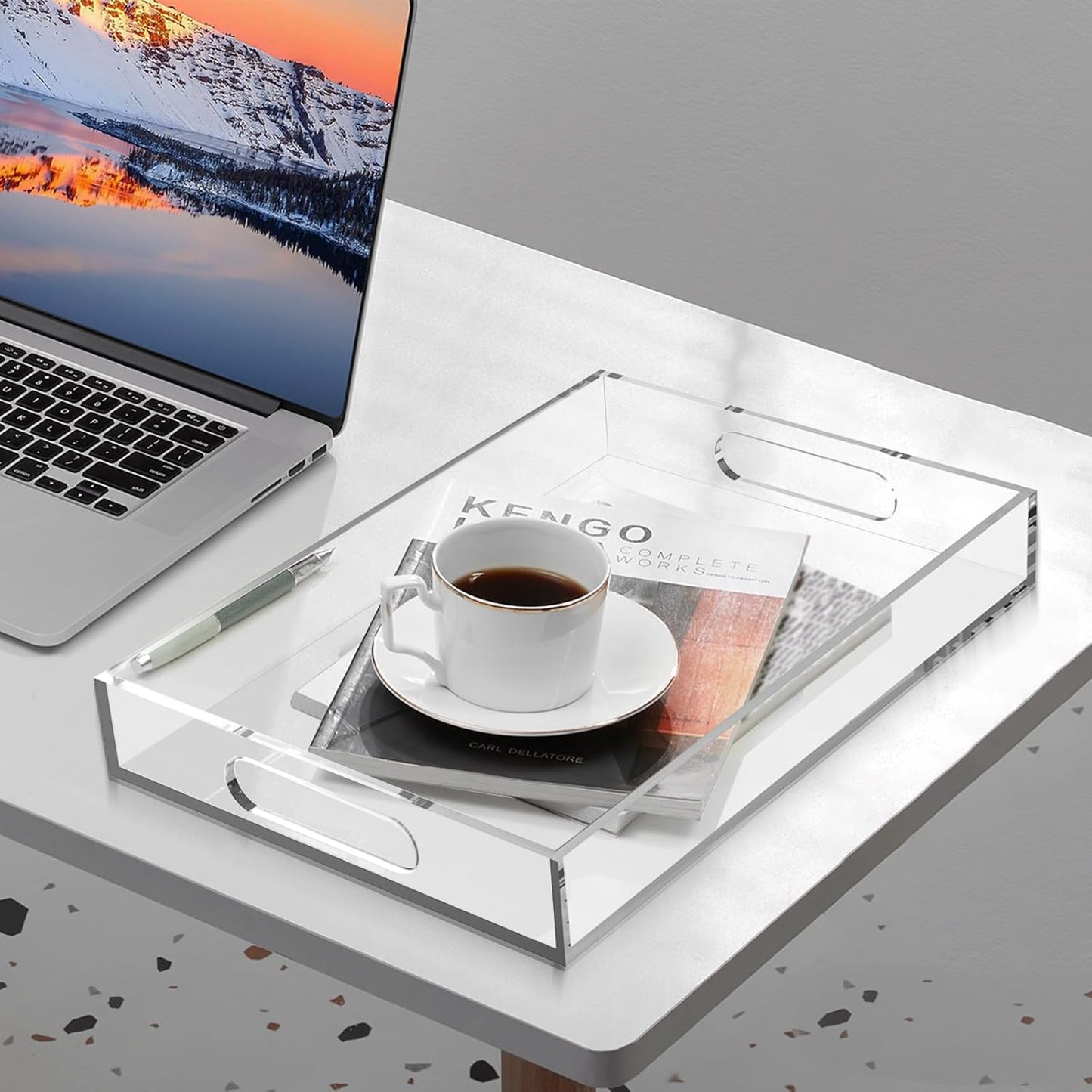 Acrylic Organizer Tray with Handles - Bed Table, Lucite Organizer for Bench, Coffee Table, Countertop, Kitchen, Bathroom, Living Room, Powder Room