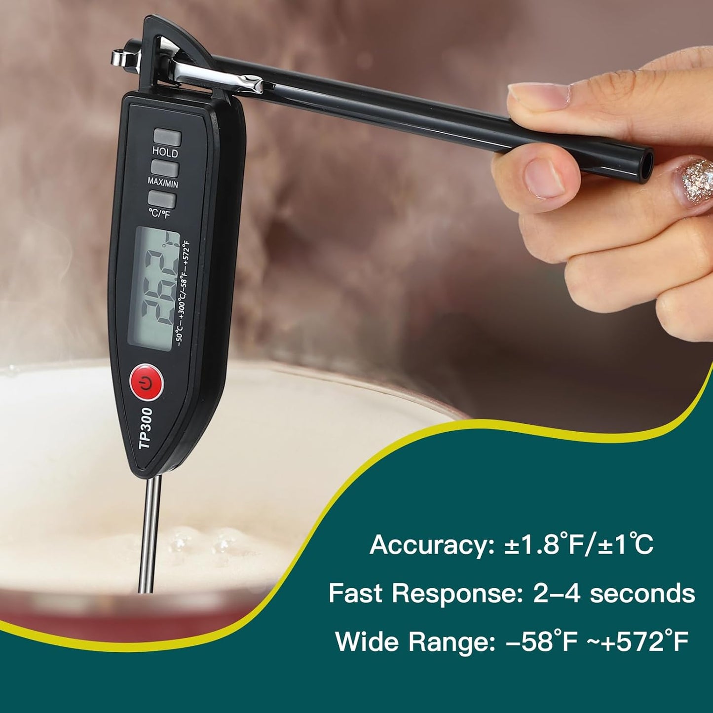 6 Set Waterproof Food Thermometer for Water, Liquid, Candle and Cooking Digital Meat Thermometer with Long Probe Instant Read for Kitchen BBQ Grill Candy (Black)