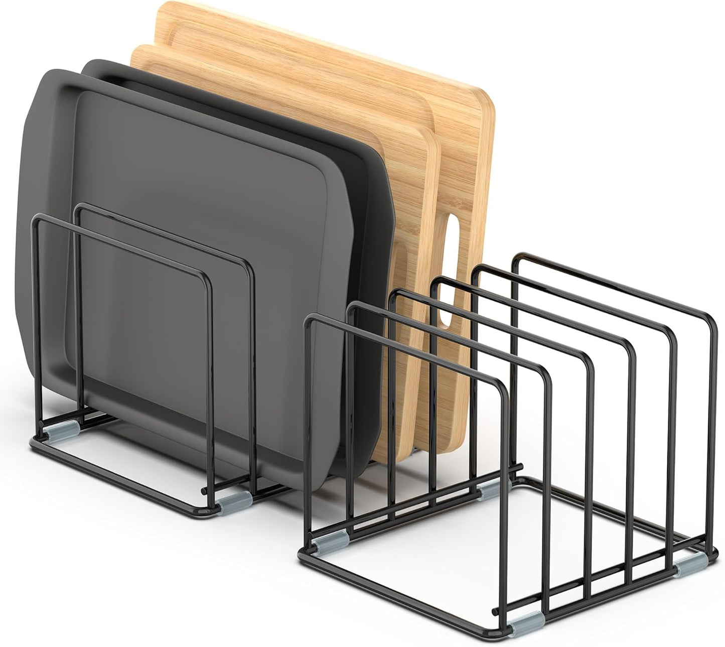 Cutting Board Organizer, [2-Pack] Kitchen Cabinet Organizer, Divided Rack with 5 Slots for Baking Trays, Cutting Boards - Cookie sheet Organizer Inside Cabinet, Baking Sheets Holder (Large)