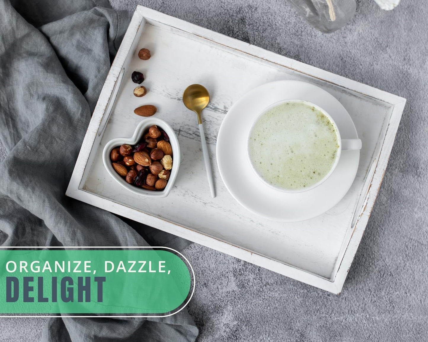 Serving Trays Set of 3 - Ottoman Wood Trays for Entertainment, Food and Decor - Rustic Farmhouse Distressed Wood Finish - Solid White