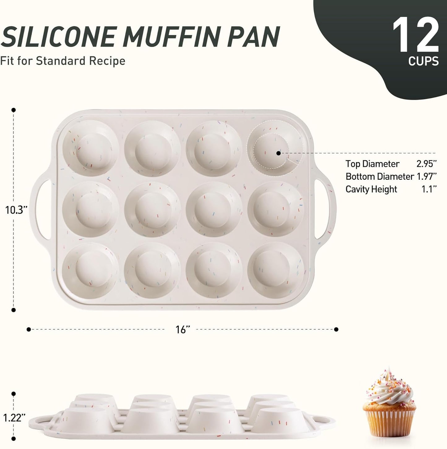 12 Cups Silicone Muffin Pan with Metal Reinforced Frame Regular Size Cupcake Pan Tray Egg Bites Silicone Circle Cookie Molds Muffin Tin Tart Pans Home Baking Supplies Stuff Necessities Cookware