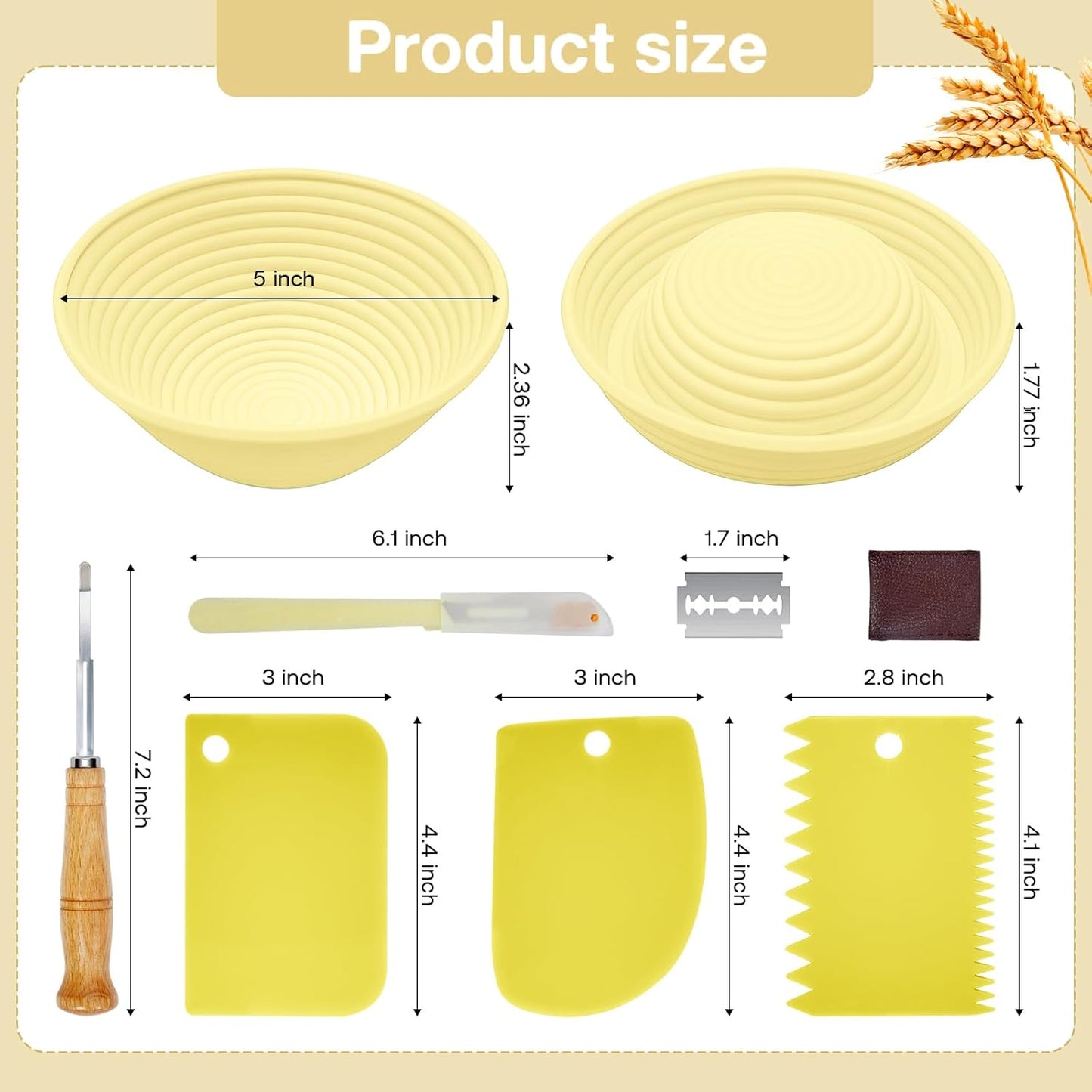 Silicone Banneton, Sourdough Bread Baskets (Set of 6, 5 Inch), Round Proofing Bread Bowls with Starter Kit, Bread Making Baking Supplies