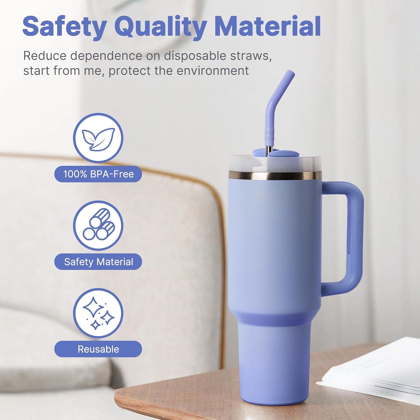 Stainless Steel Straw for 40 oz Stanley Tumbler Cup，Straight Reusable Metal Straws with Silicone Tips & Cleaning Brush for 40 oz Tumbler,1 Portable Bag