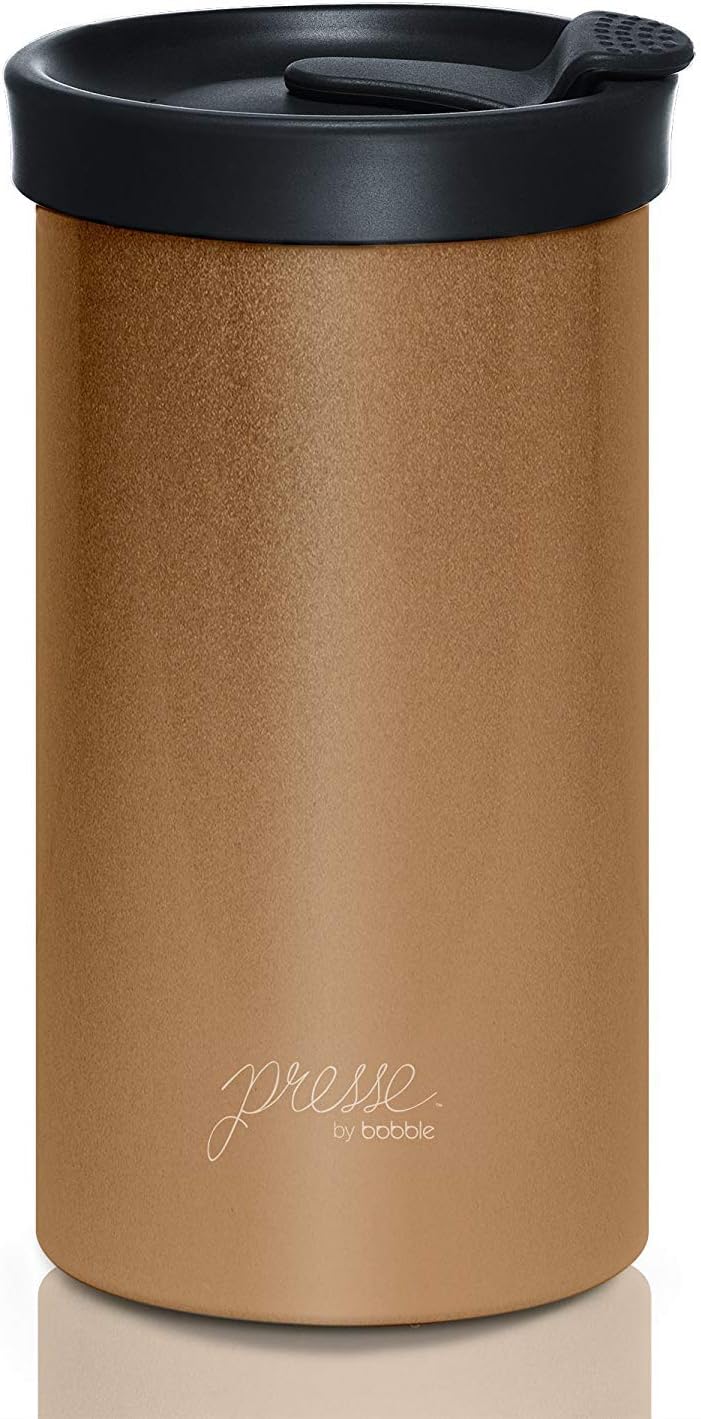 PRESSE by Bobble French Coffee Press And Insulated Stainless Steel Travel Tumbler for On-The-Go Brewing - 13 oz (Brown)