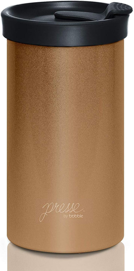 PRESSE by Bobble French Coffee Press And Insulated Stainless Steel Travel Tumbler for On-The-Go Brewing - 13 oz (Brown)
