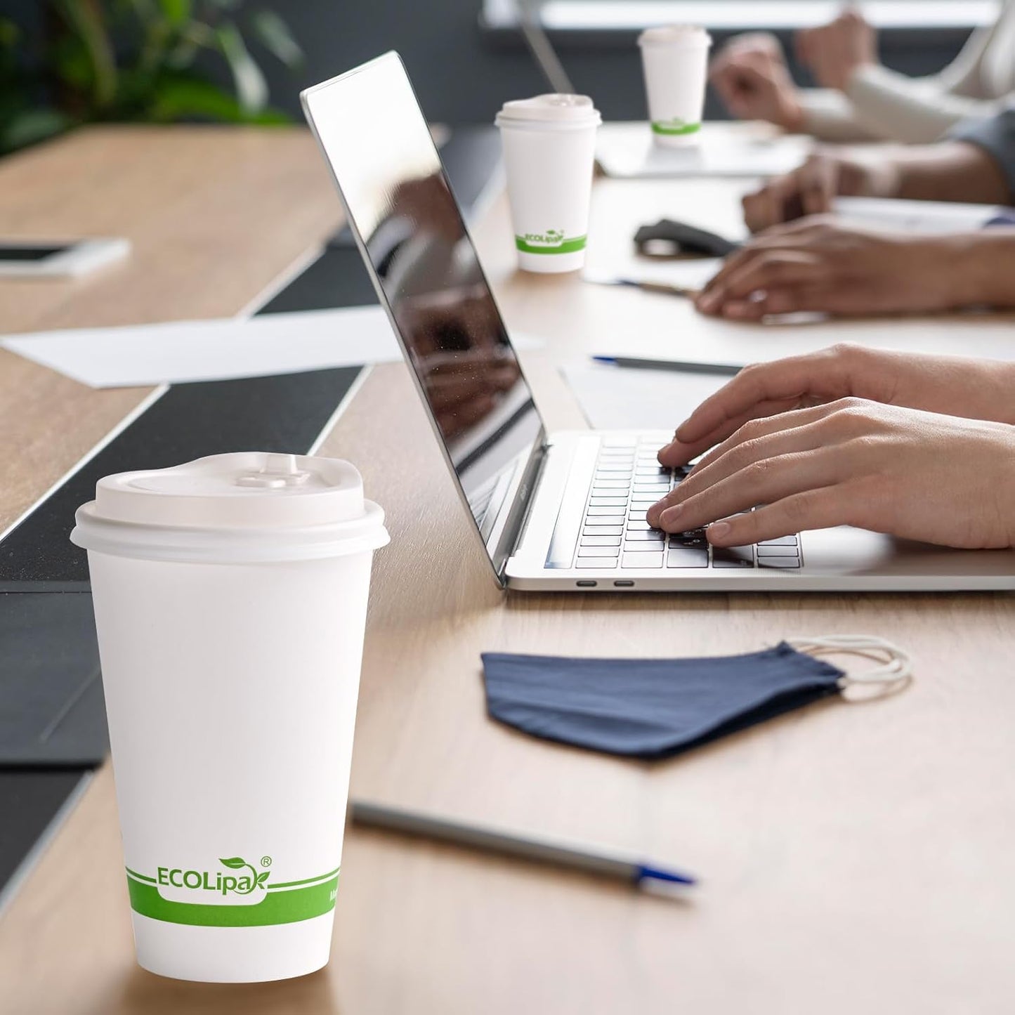 ECOLipak 100 Count 16 oz Compostable Paper Coffee Cups, Biodegradable Disposable Coffee Cups with CPLA Lid, Eco-friendly Hot Drinking Cups for Party, Picnic, Travel,and Events