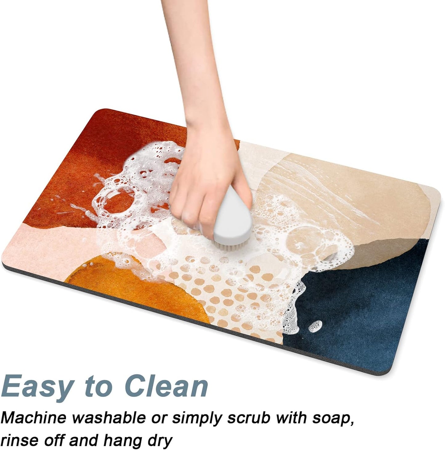 Rnivvi Coffee Mat, 12" x 19" 3MM Cute Boho Theme Coffee Bar Mats for Espresso Machine Station Accessories and Organizer, Hide Stain Rubber Backed Absorbent Dish Drying Pad for Kitchen Counter, Stones