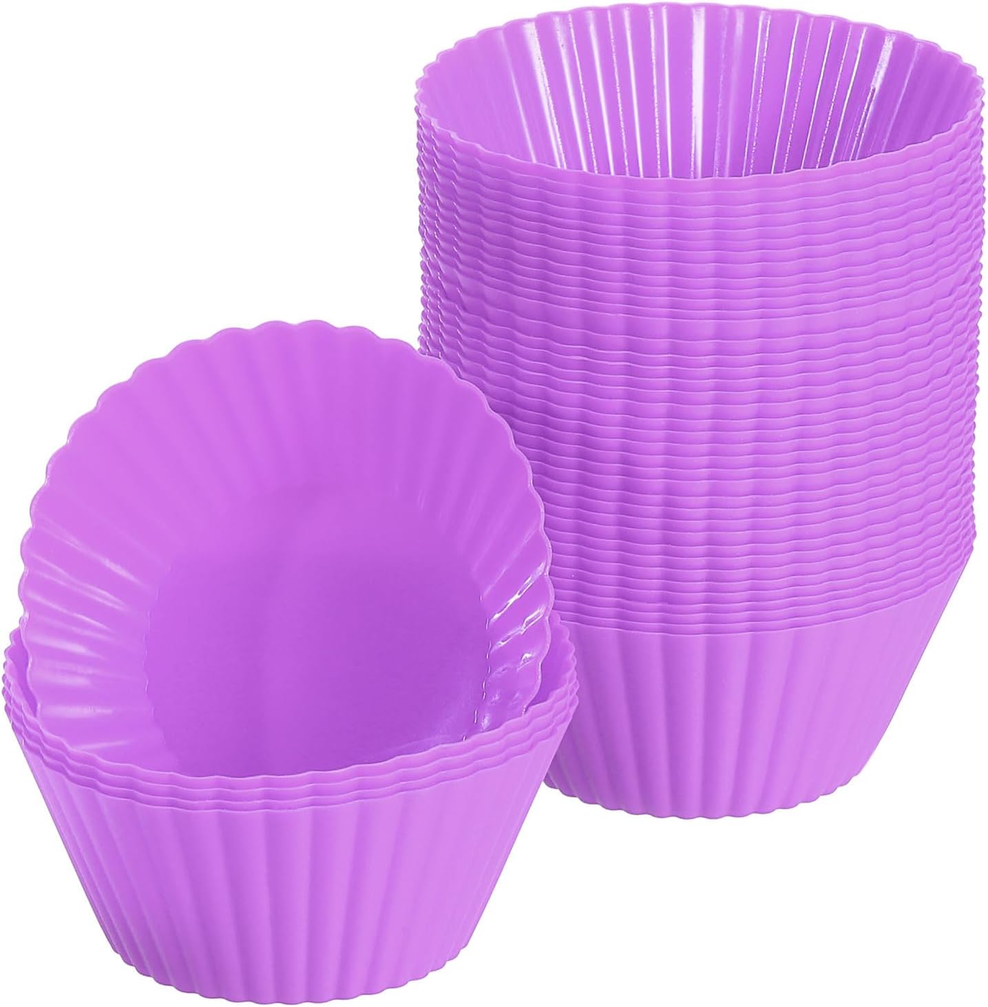 uxcell 42Pcs Silicone Cupcake Liners, Non-Stick Baking Cups, for Cooking Eggs, Baking Muffins and Make a Cake(Purple)