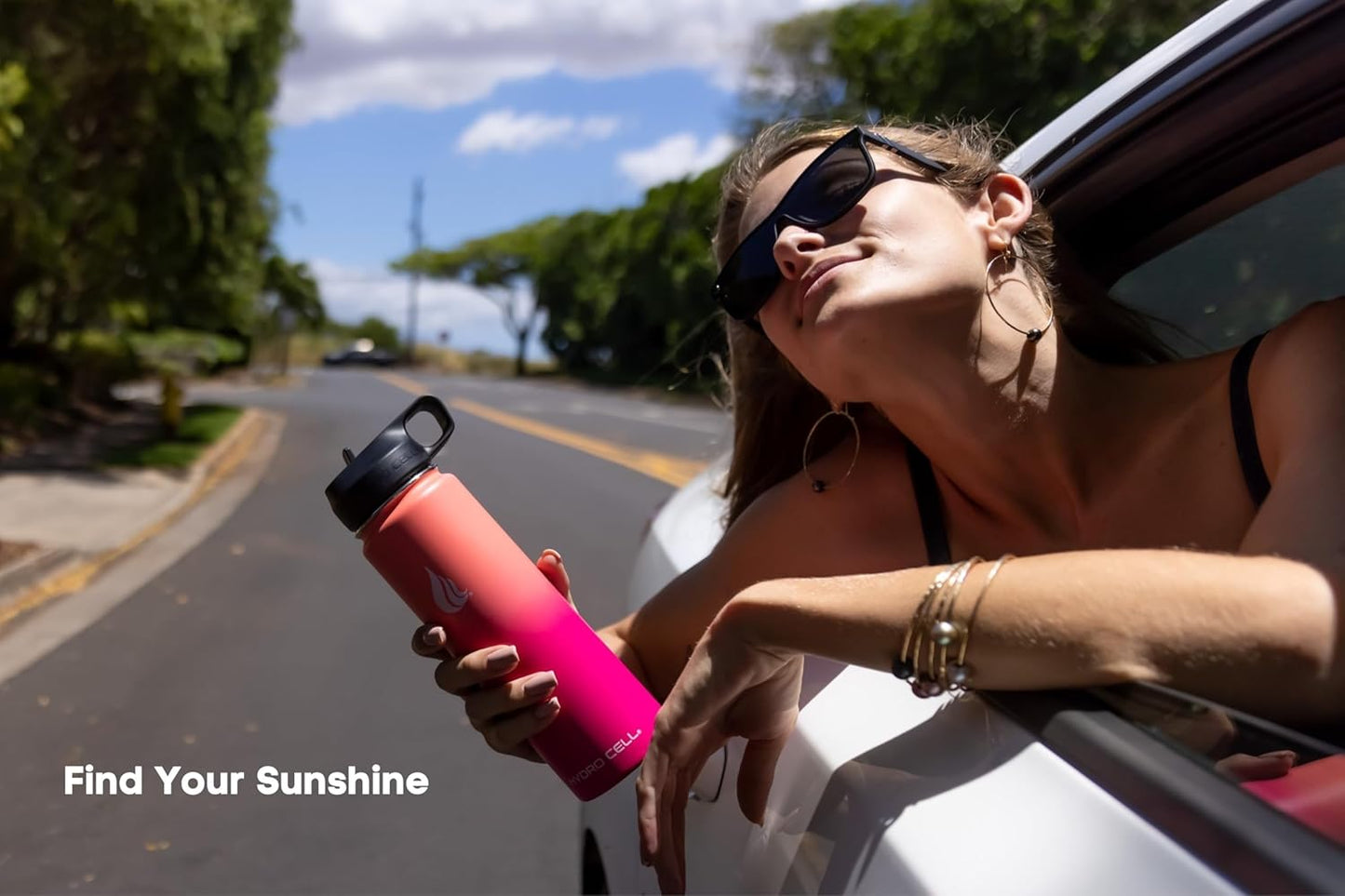 HYDRO CELL Stainless Steel Insulated Water Bottle with Straw - For Cold & Hot Drinks - Metal Vacuum Flask with Screw Cap and Modern Leakproof Sport Thermos for Adults (Coral/Punch 24oz)