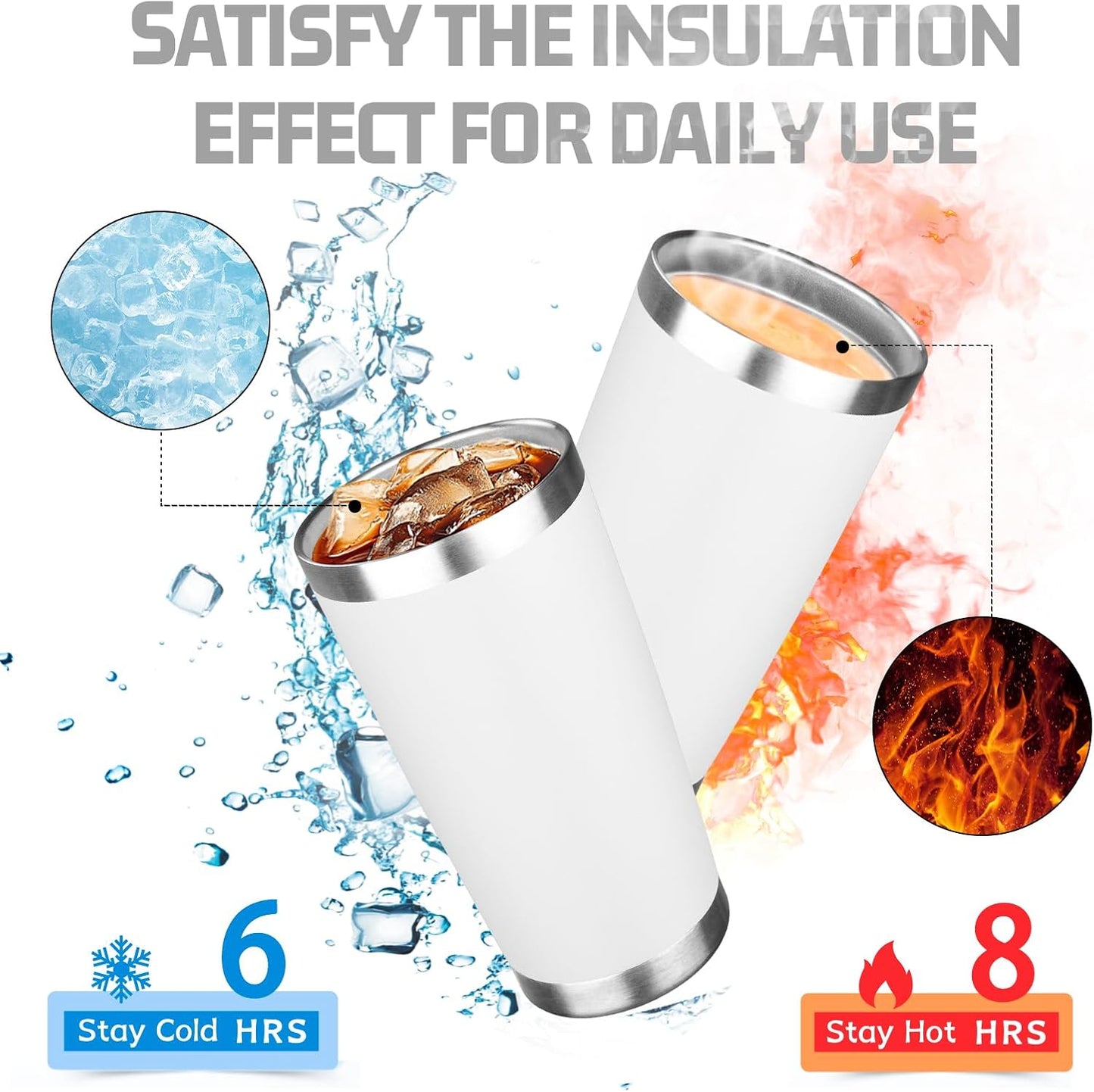 20oz Tumbler with Lid Double Wall Vacuum Insulated Travel Coffee Mug Stainless Steel Thermal Cup Powder Coated Sturdy Coffee Tumbler Bulk for Hot and Cold Beverage (White,4)