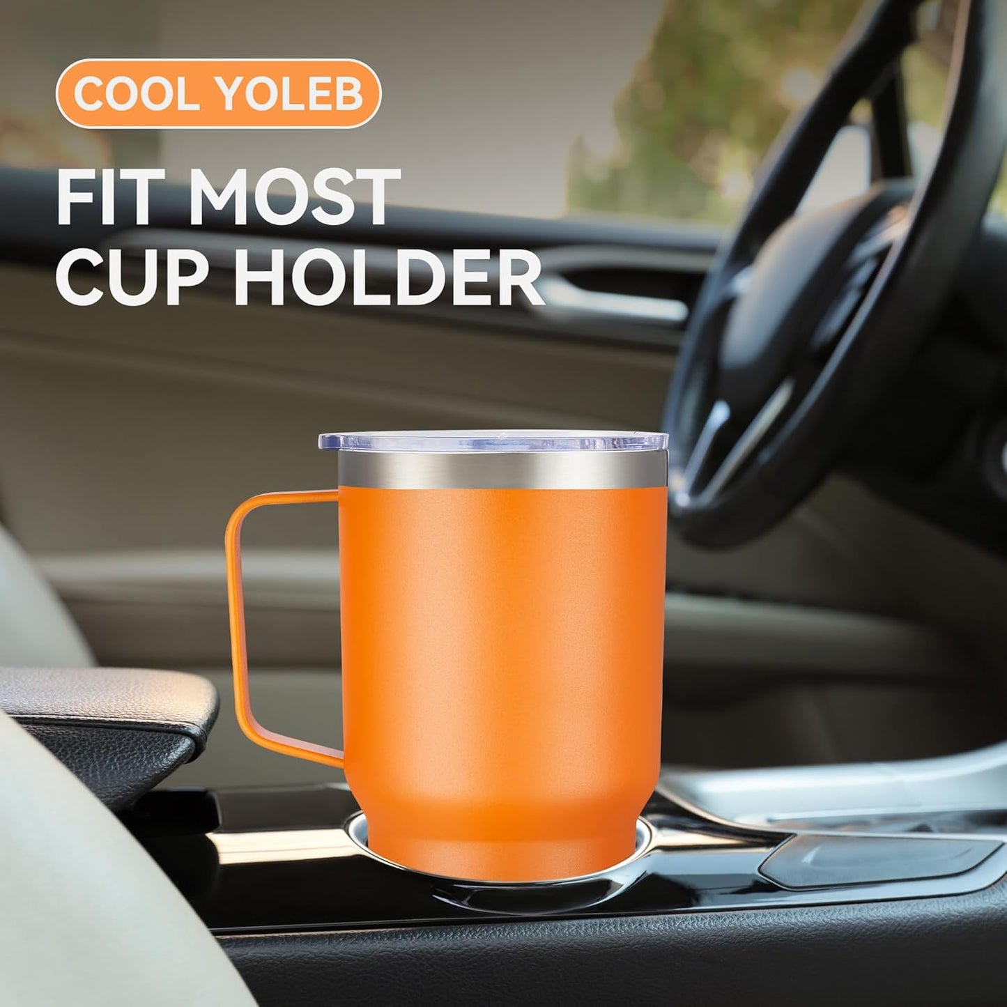 30 oz Tumbler with Handle and Lid, Stainless Steel Tumblers Double Wall Vacuum Insulated Travel Mug Leak Proof Cup Keep Drinks Cold and Hot Orange, 1 Pack