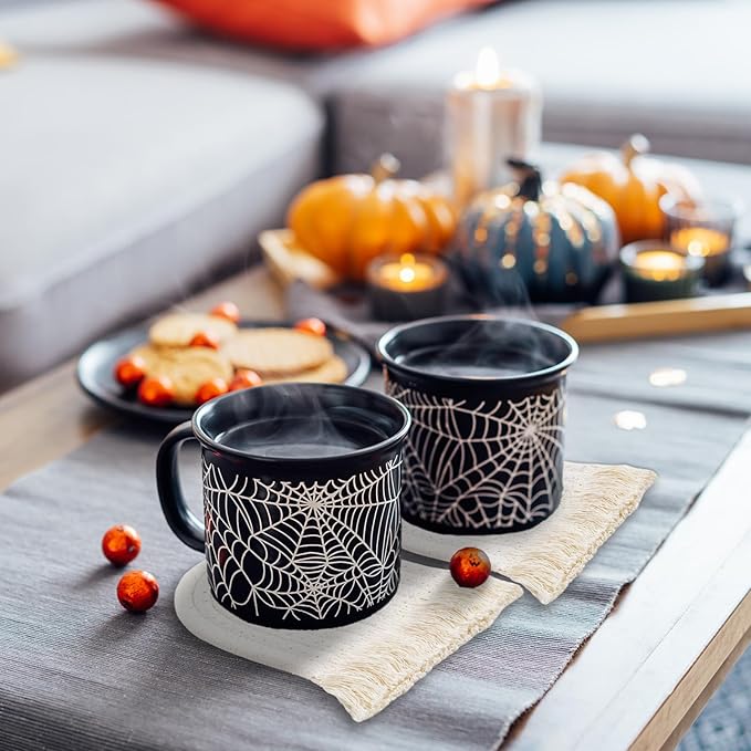 Whaline Halloween Ghost Cotton Coasters Cute White Ghost Shape Handmade Braided Drink Coasters Absorbent Cup Mats for Trick or Treat Party Home Table Decor, Set of 4