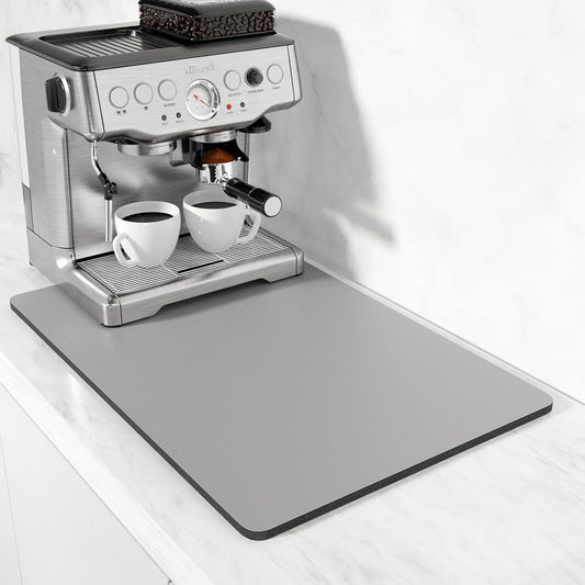 Rnivvi Coffee Mat, 16" x 24" Coffee Bar Mats for Espresso Machine Station Accessories and Organizer, Hide Stain Rubber Backed Absorbent Dish Drying Pad for Kitchen Counter, Cute Bar Decor Pad, Gray