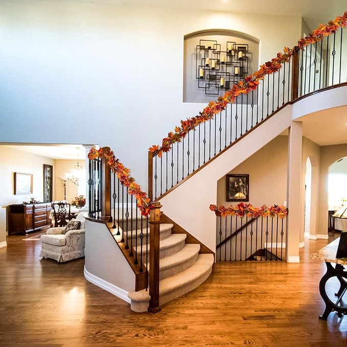 Lvydec 4 Pack Fall Maple Garland - 5.9ft/Strand Artificial Fall Foliage Garland Realistic Maple Leaves Autumn Decor for Home Wedding Halloween Thanksgiving Party (Mixed Color)