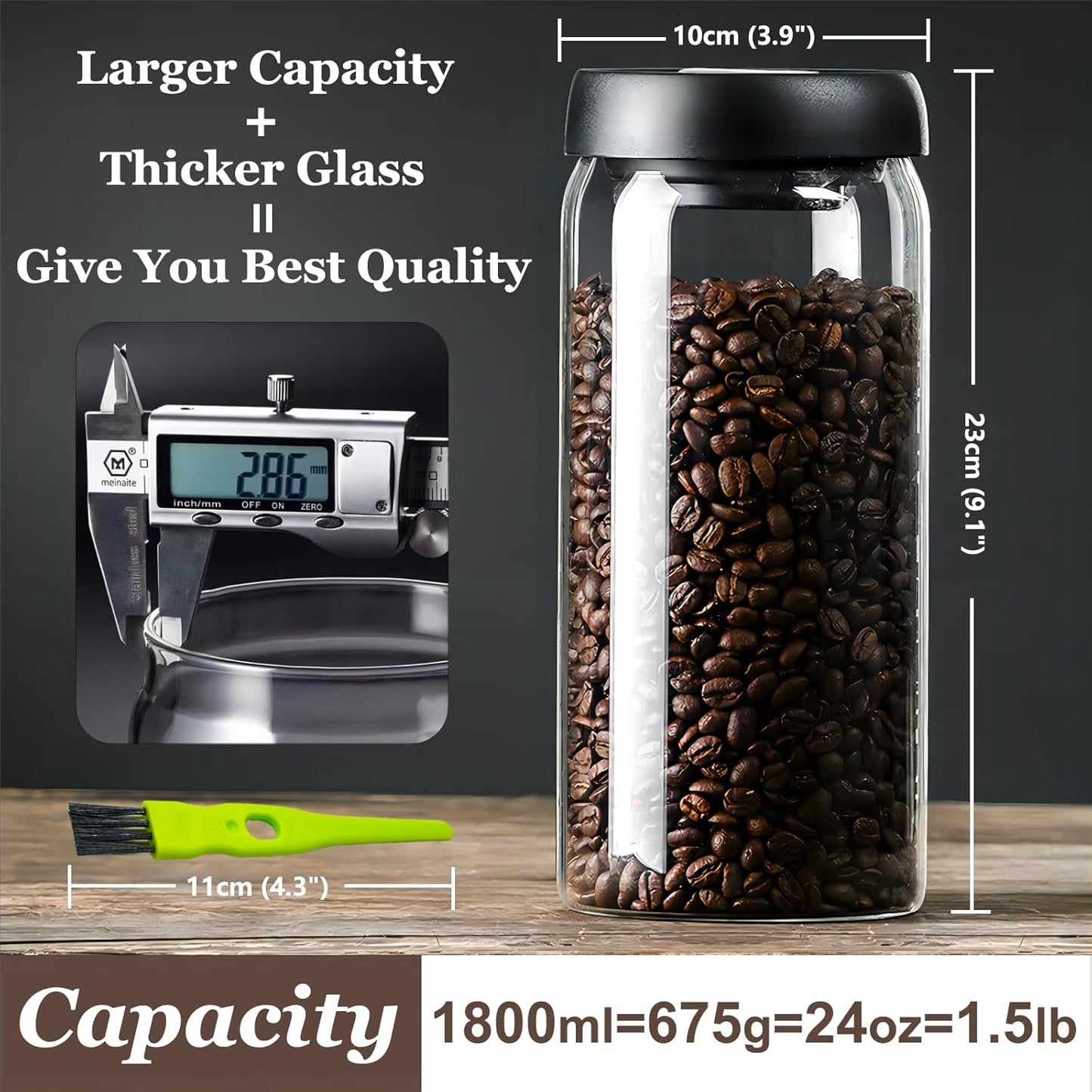 Vacuum Glass Jar with Airtight Lid,61floz/1800ml Borosilicate Glass Coffee Canister Container,Perfect for Coffee Beans & Grounds,Loose Leaf Tea,Candy,Sugar,Nuts,Spices