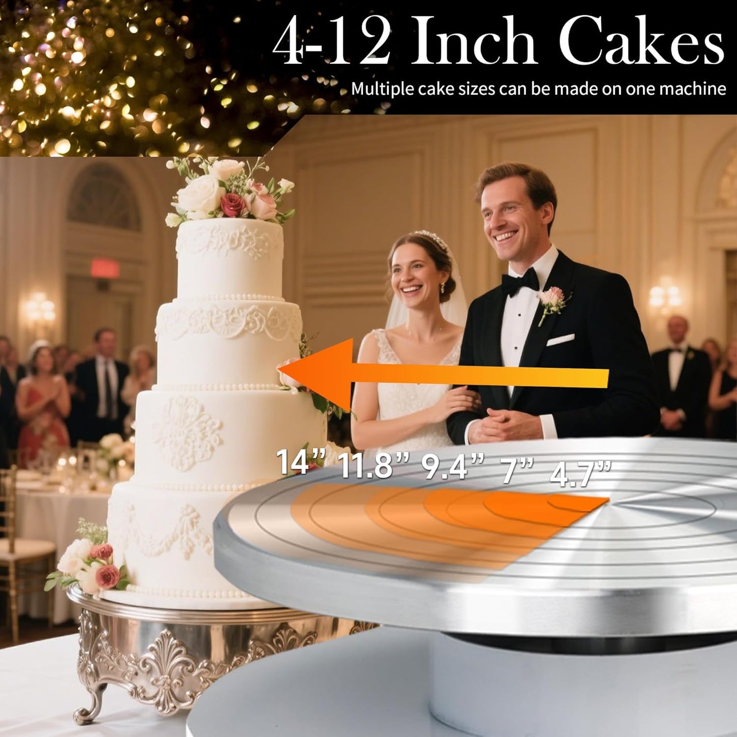 Cake Decorating Machine 4-12 Inch Cake Icing Frosting Smoother Decorating Low Noise 60-320 RPM 304 Stainless Steel Scraping for Stable Fast 110V Automatic for Butter Cream, 43LB