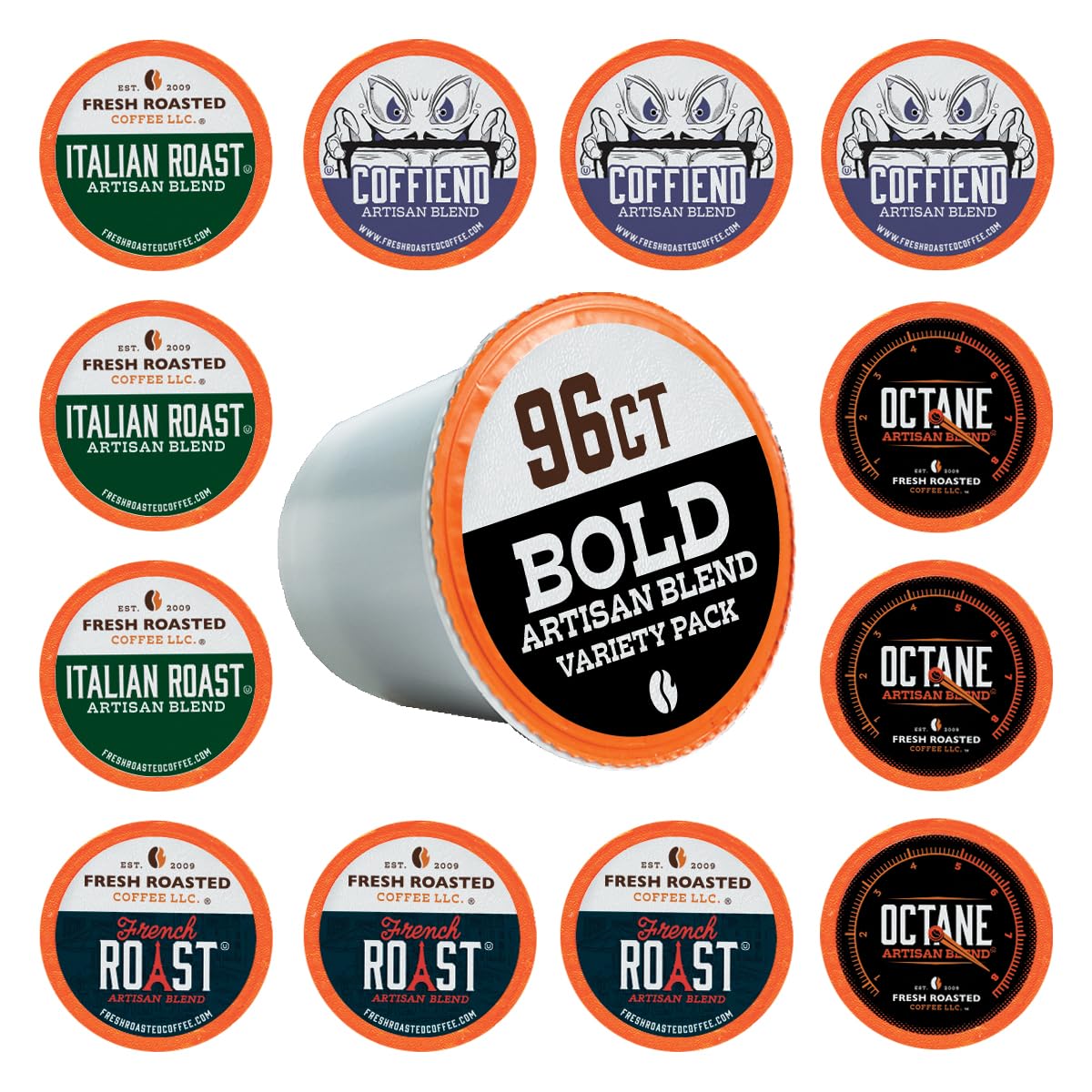 Fresh Roasted Coffee, Bold Artisan Blend Variety Pack, K-Cup Compatible, 96 Pods