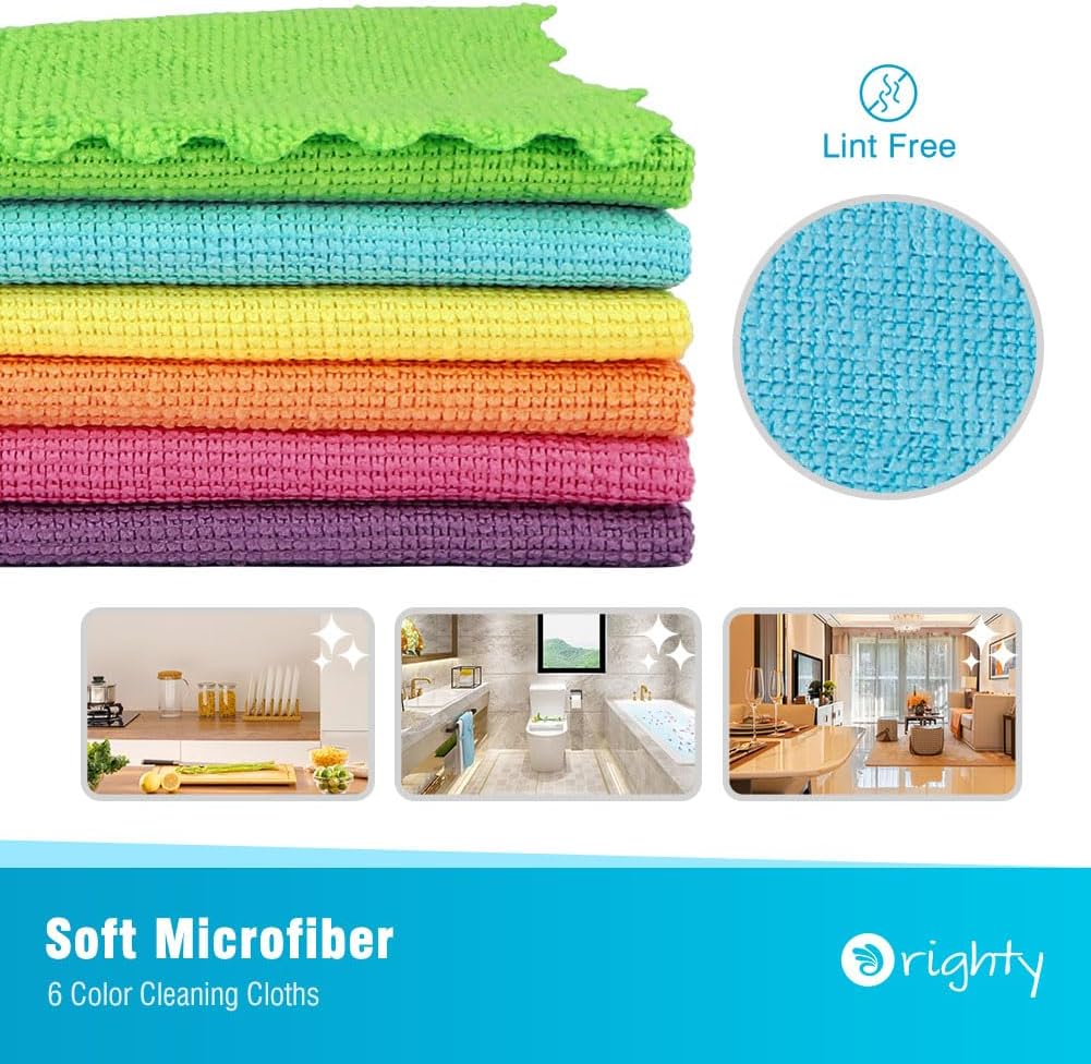 Orighty Microfiber Cleaning Cloth 24 Pack, Highly Absorbent Cleaning Supplies, Lint Free Cloths for Multiple-use, Powerful Clean Rags for House, Kitchen, Car Care (Multi-Color) 11.5 x11.5 inch