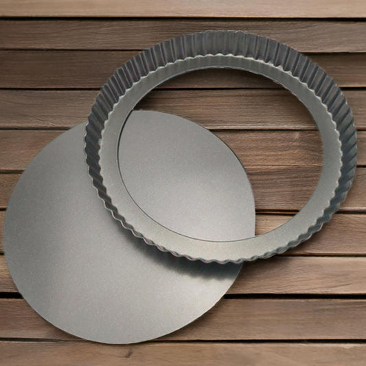 10 Inch Nonstick Tart Pan with Removable Bottom, Carbon Steel Quiche and Pie Pan- 1.1-Inch Depth, Fluted Edges for Baking Tarts, Quiches, Mousse Cakes, and Desserts