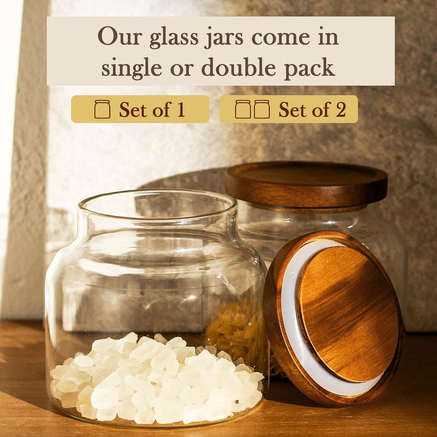 Labina Glass Storage Container Airtight Food Jars Kitchen Canister with Wood Lids, 47 Oz Wide Mouth Pantry Organization Glass Jar for Flour, Sugar, Cookie, Spagetti, Nuts and Candy