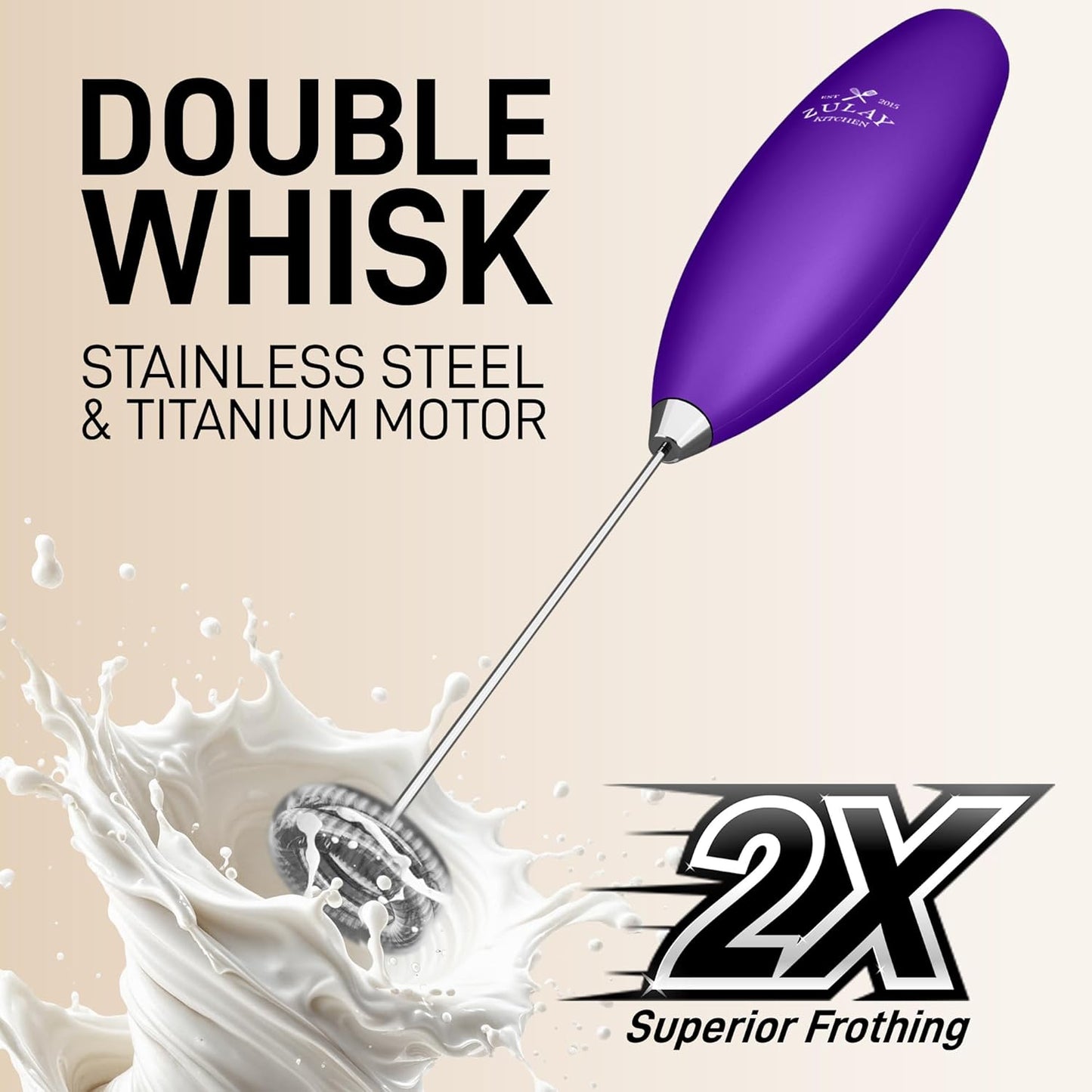 Zulay Kitchen Whisk Milk Frother with 4 Duracell Batteries - Powerful Handheld Foam Maker for Coffee, Lattes, Matcha, Hot Chocolate & Cappuccinos - Whip Creamy Froth in Seconds