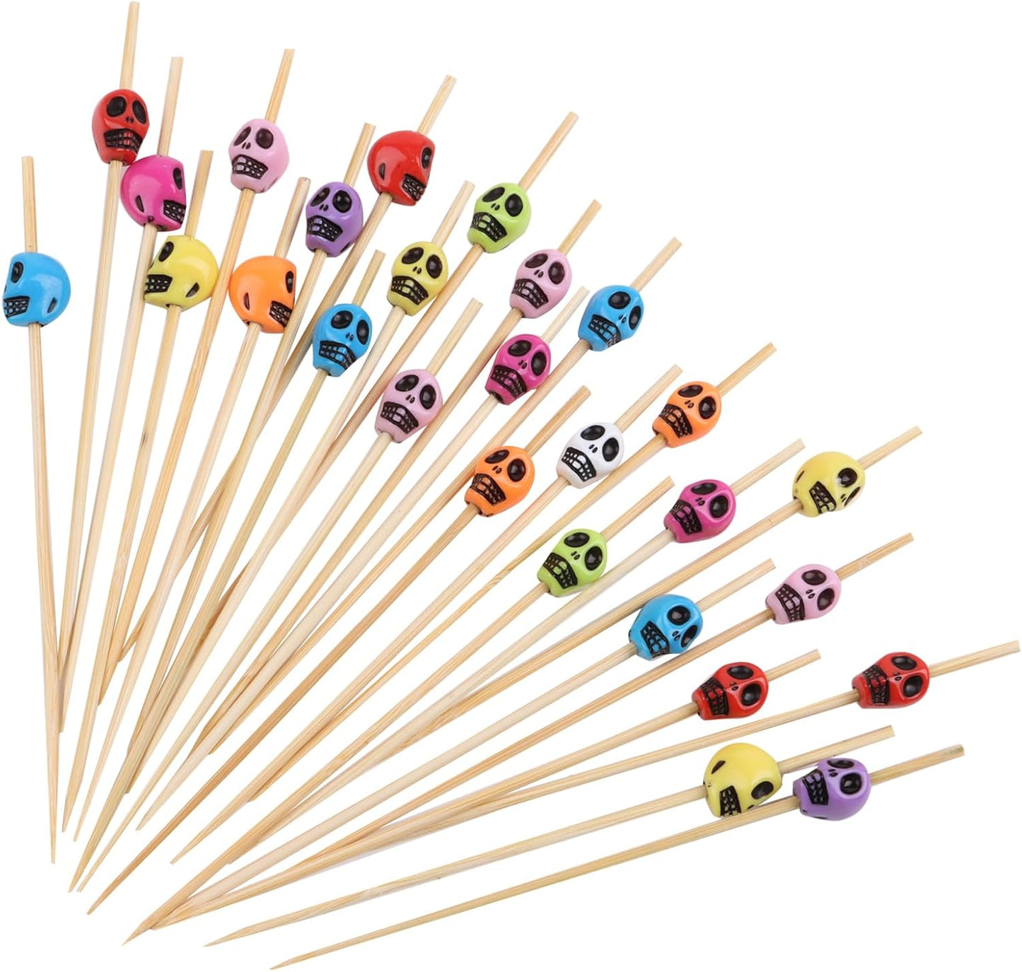 LOMIMOS 150pcs Halloween Skeleton Drink Topper, Colorful Cocktail Stick with Wood Toothpick for Cupcake Pool Party Ice Cream Fruit (4.7in)