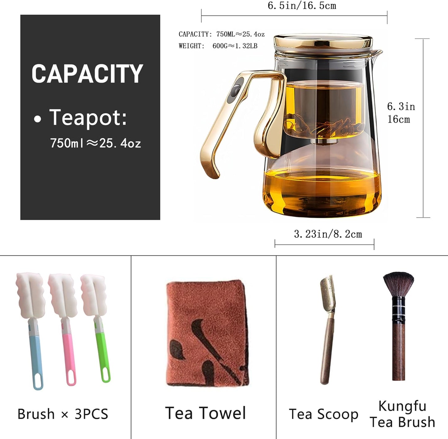 YJX Magnetic Glass Teapot, 25.4oz Small Enchanted Brewing Tea Pot, Witchcraft Magic Borosilicate Tea Set with Strainer for Loose Leaf or Herbal, Exquisite Kettle Gift for Tea Lovers(Golden)