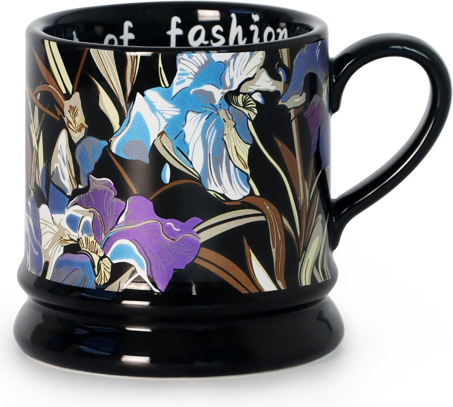 Ceramic Coffee Cappuccino Mug, 13 oz Classical Flower Mugs Vintage Floral Cups Aesthetic Mug Tea Cup, Perfect for Tea, Cocoa, Latte - Gifts for Women Men Dad Mom (Black)