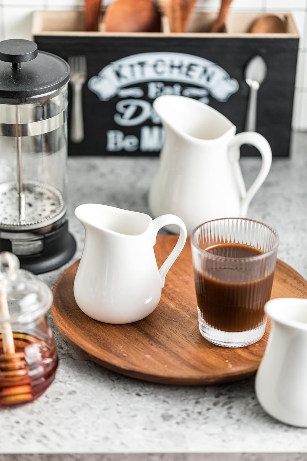 2 PCS Small Creamer Pitcher Set, 9 OZ Ceramics Creamer Pitcher with Handle for Farmhouse Kitchen Coffee Milk Sauces, White