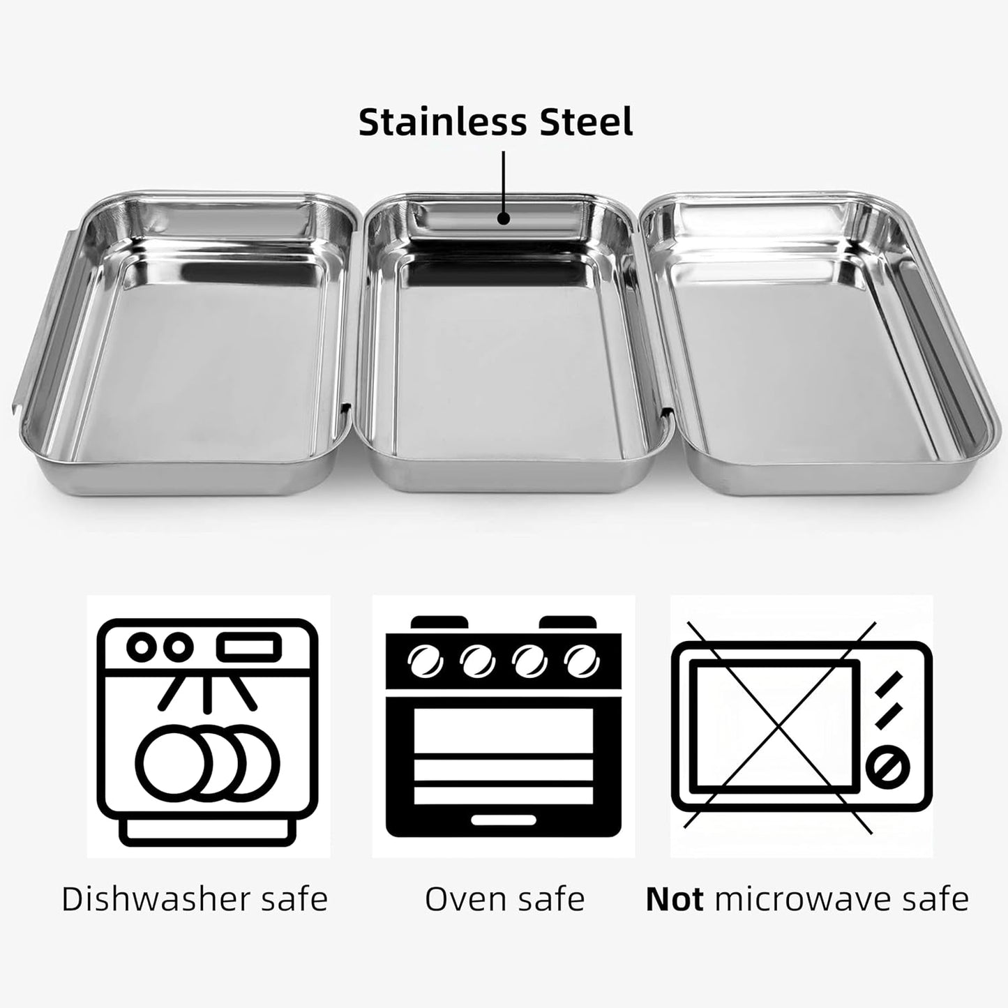 3-Piece Stainless Steel Breading Set – Interlocking Coating Trays for Chicken, Fish, Meat | Non-Slip, Dishwasher Safe, Oven Safe | Stackable Space-Saving Design for Flour, Egg, Breadcrumbs