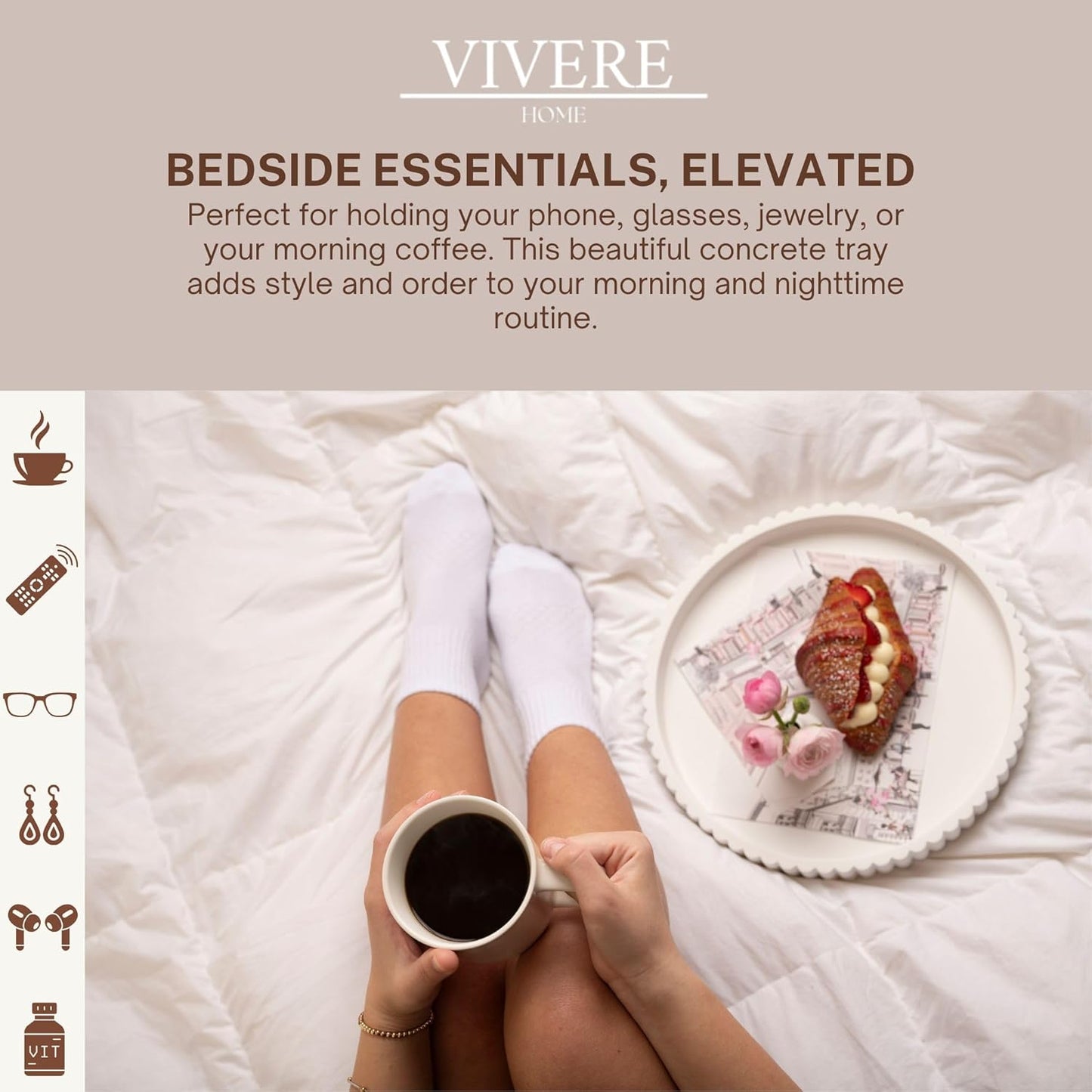 13-Inch Round Coffee Table Tray - Concrete bandejas decorativas Round White Decorative Tray for Coffee Table Decor - Table Centerpieces Kitchen Island Trays Decorative Trays - Dining Room Tray White