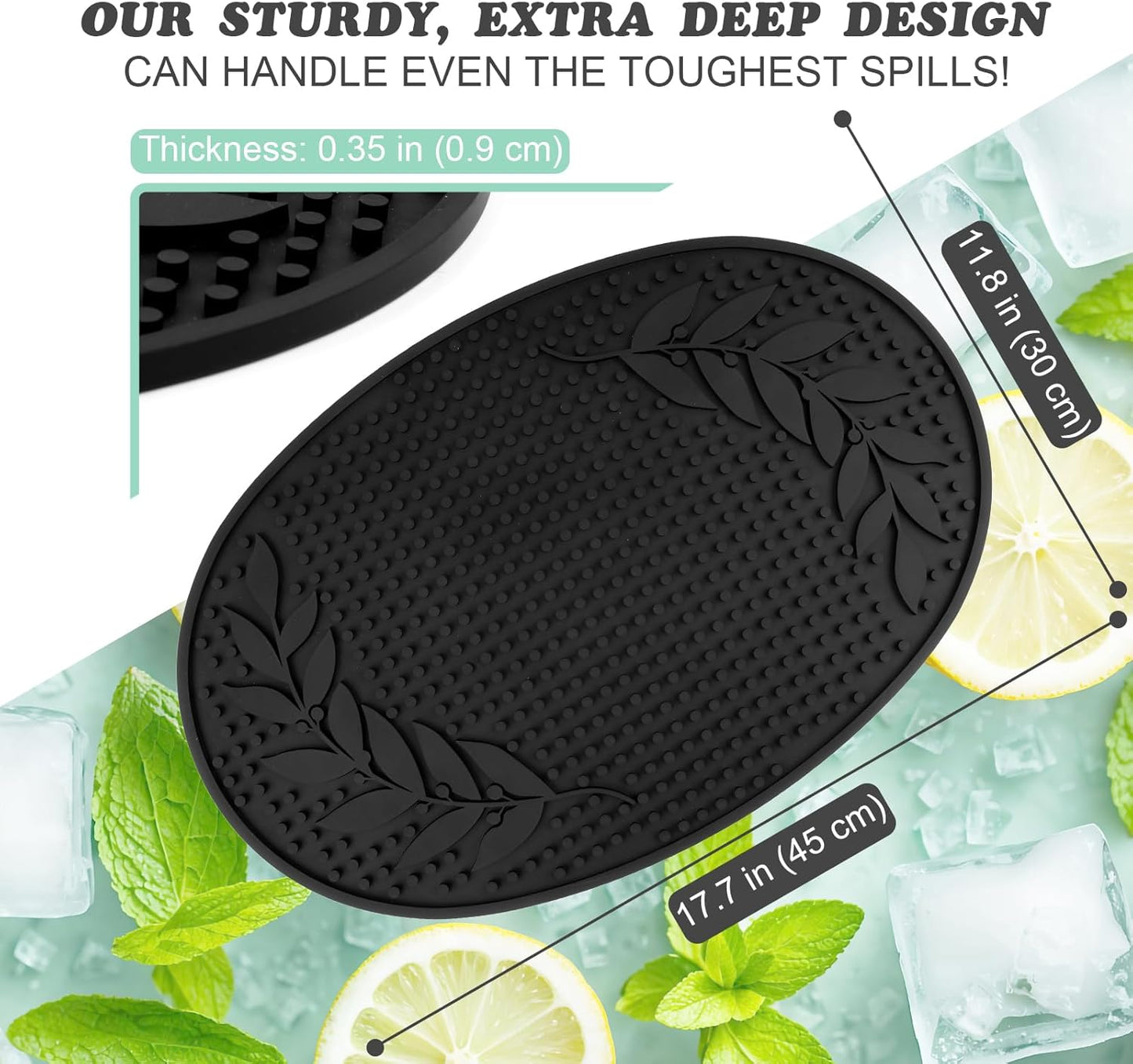 Bar Mat for Countertop 18in x 12in Large - Thick Durable Non-Slip Spill Rubber Bar Mats for Bartending - Personalized Custom Oval Bar Mat for Home Bar Barista