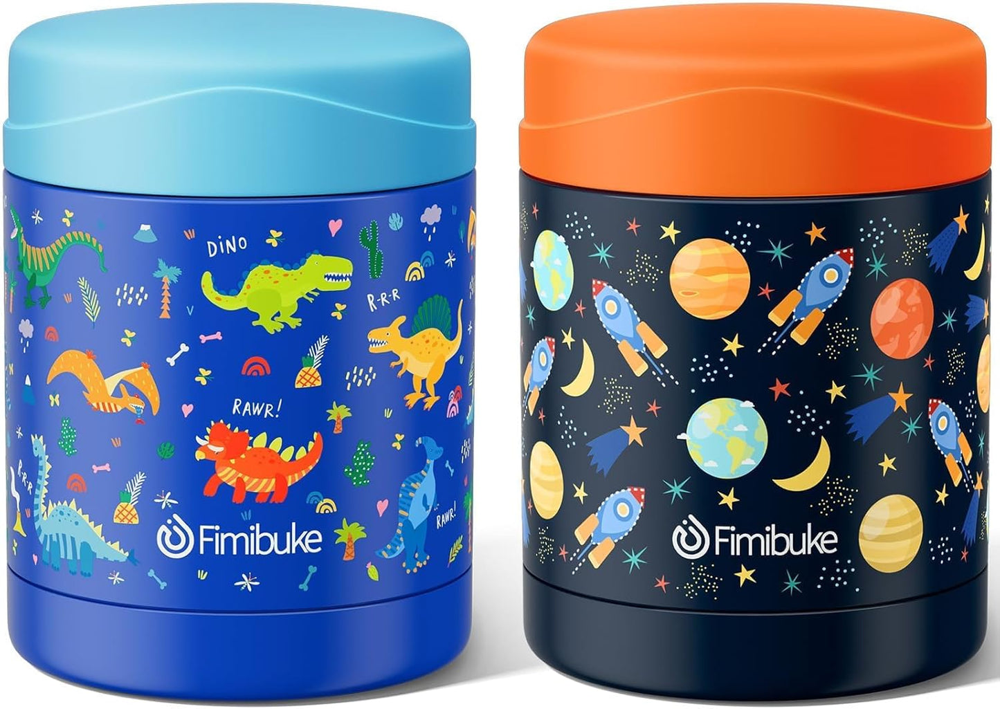 Fimibuke Insulated Kids Food Jar, 2 Pack 12 OZ Bpa Free Stainless Steel Vacuum Thermos for Hot Cold Food, Leakproof Snack Container for School Boys Girls Wide Mouth Toddler Lunch Box for Smoothie Soup