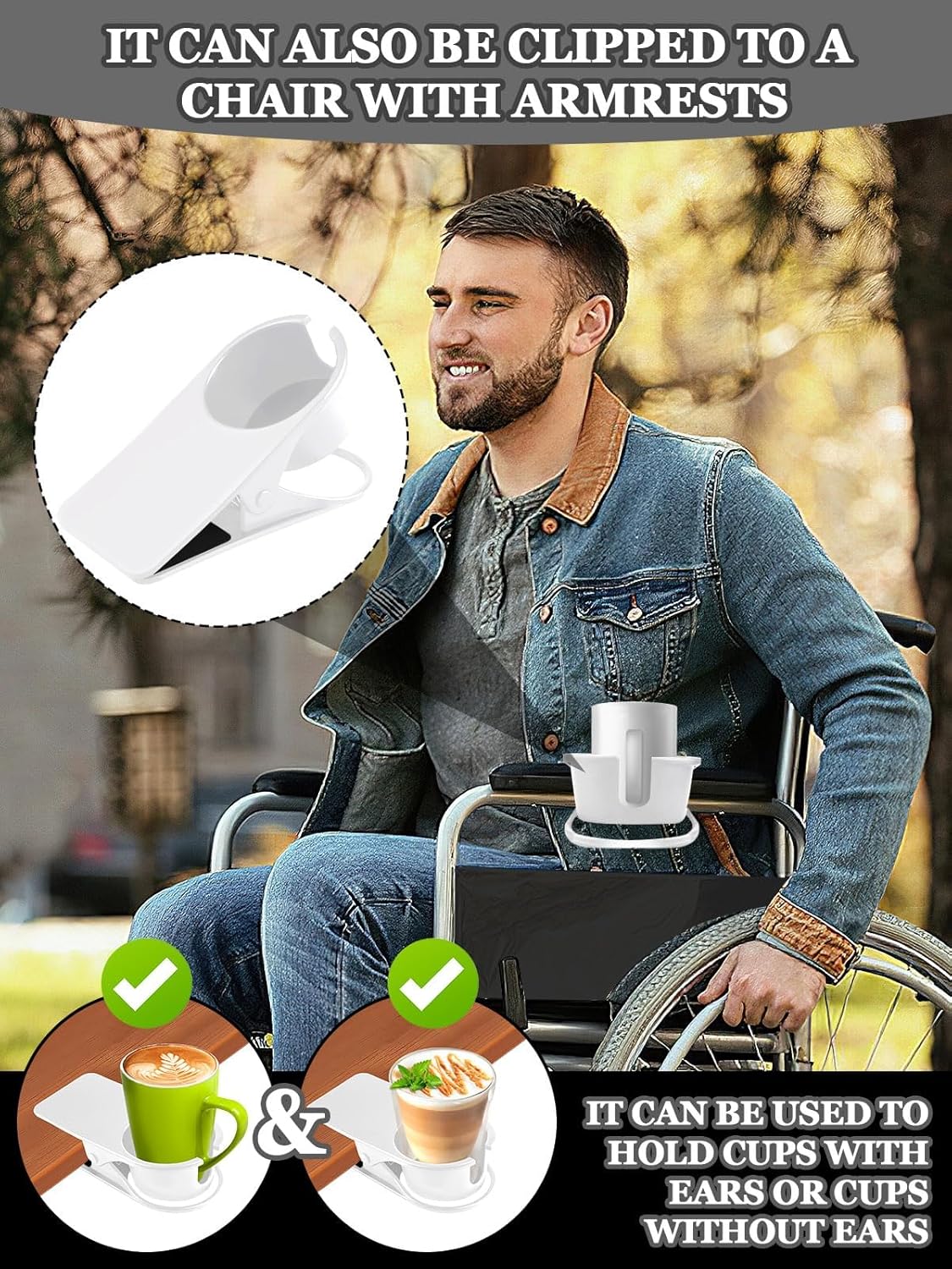 3PCS Drinking Cup Holder Clip Kalolary Chair Desk Bottle Cup Stand DIY Glass Clamp Storage Saucer Clip with Groove for Potted Plant Beverage Coffee Mug Holder Clip for Home & Office (White)