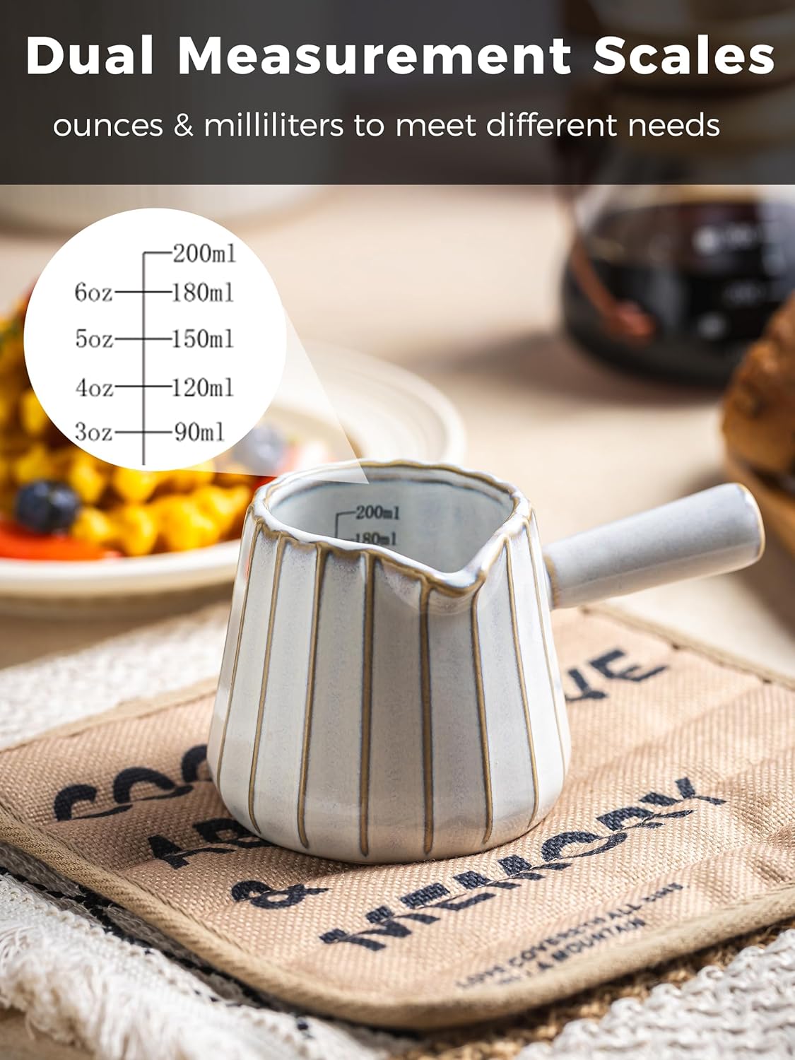 Ceramic Espresso Cups, Espresso Measuring Cup with Handle, Expresso Shots Cups with Scale, Espresso Accessories, 200ML /6 OZ, Cream White