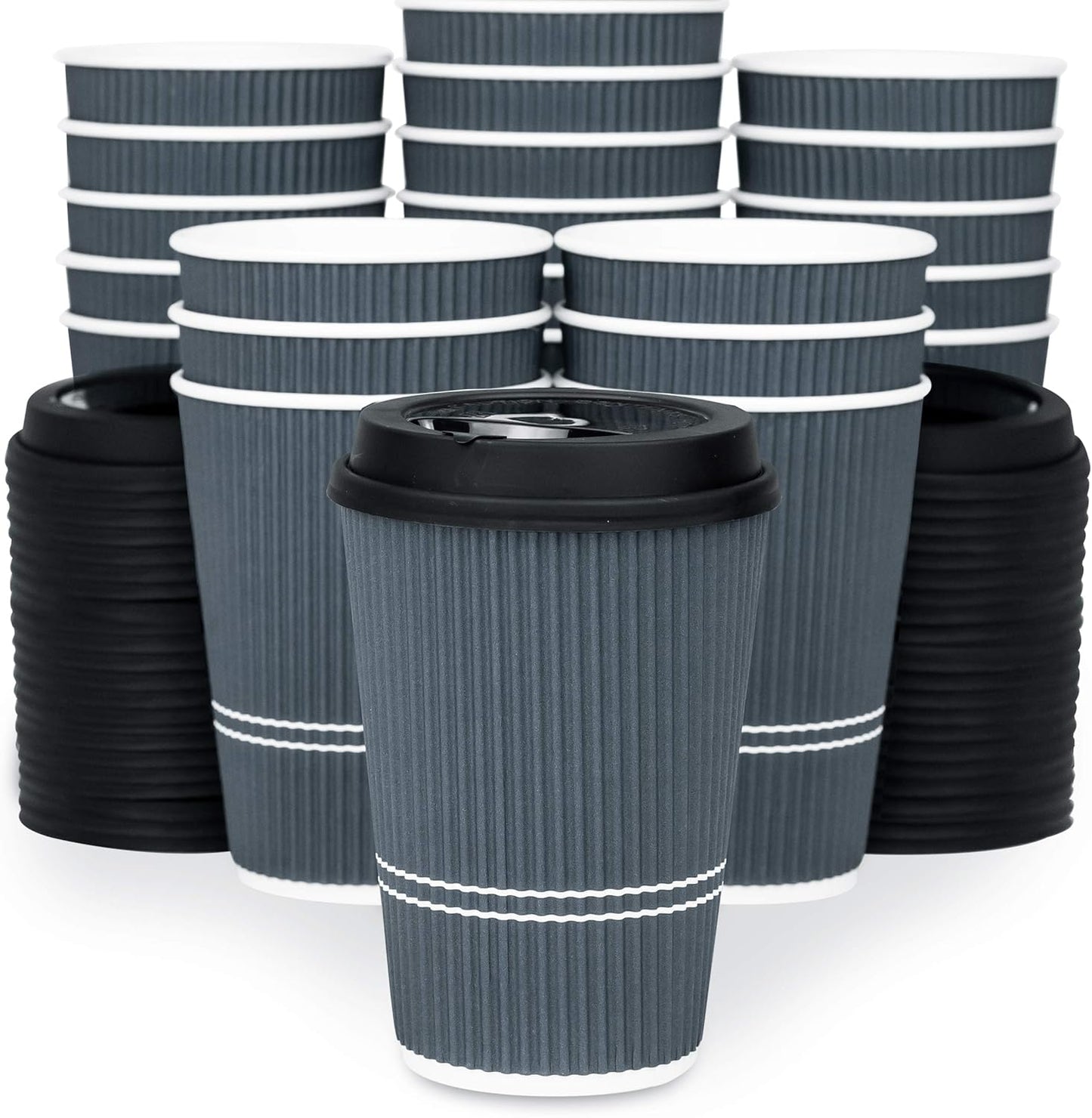 Disposable Coffee Cups With Lids - 12 oz To Go Coffee Cup With Lid (80 Set). Durable Togo Travel Paper Hot Cups Insulated For Hot and Cold Beverage Drinks, No Sleeves Needed (Dusk Grey)