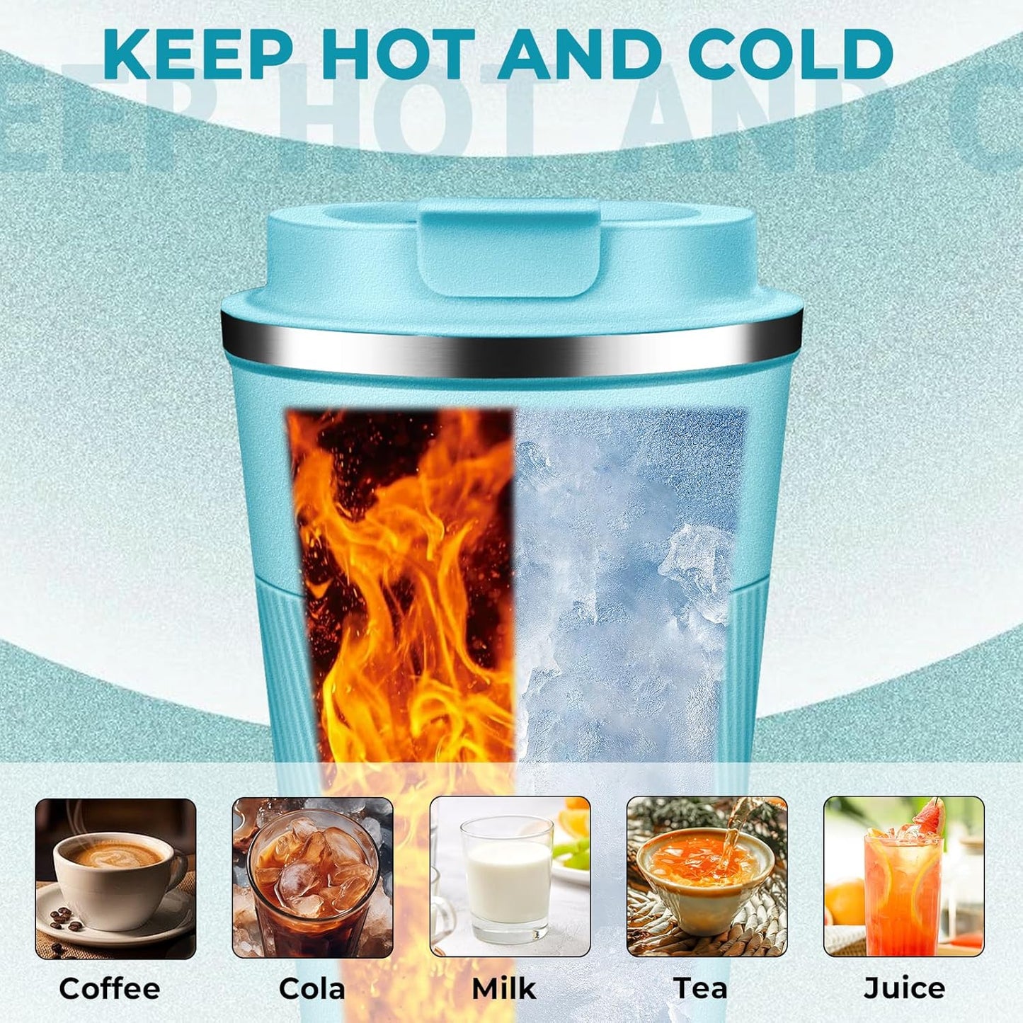 Insulated Coffee Tumbler 12 oz, Stainless Steel Coffee Mug with Lids, Travel Coffee Mug Leak Proof, Double Wall Vacuum Insulated Reusable Coffee Cup, Keep Drinks Hot and Cold (Turquoise, 12 Ounces)