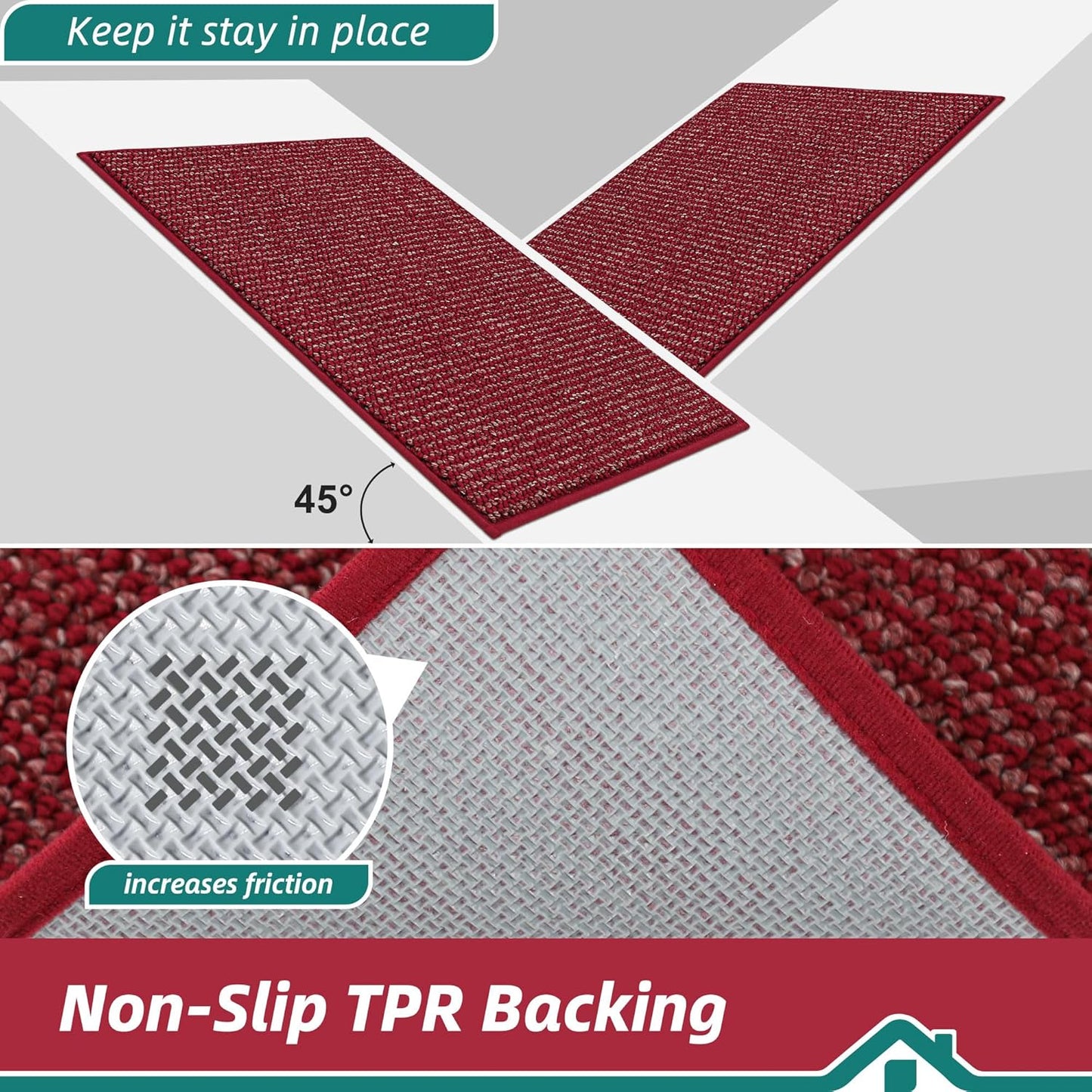 BEQHAUSE Dirt Trapper Door Mat 20" x 48", Non-Slip Washable Doormats Entrance Mat, Dirt Resistant and Absorbent Welcome Mat, Low Profile Floor Mats for Front Back Door and Entryway, Red