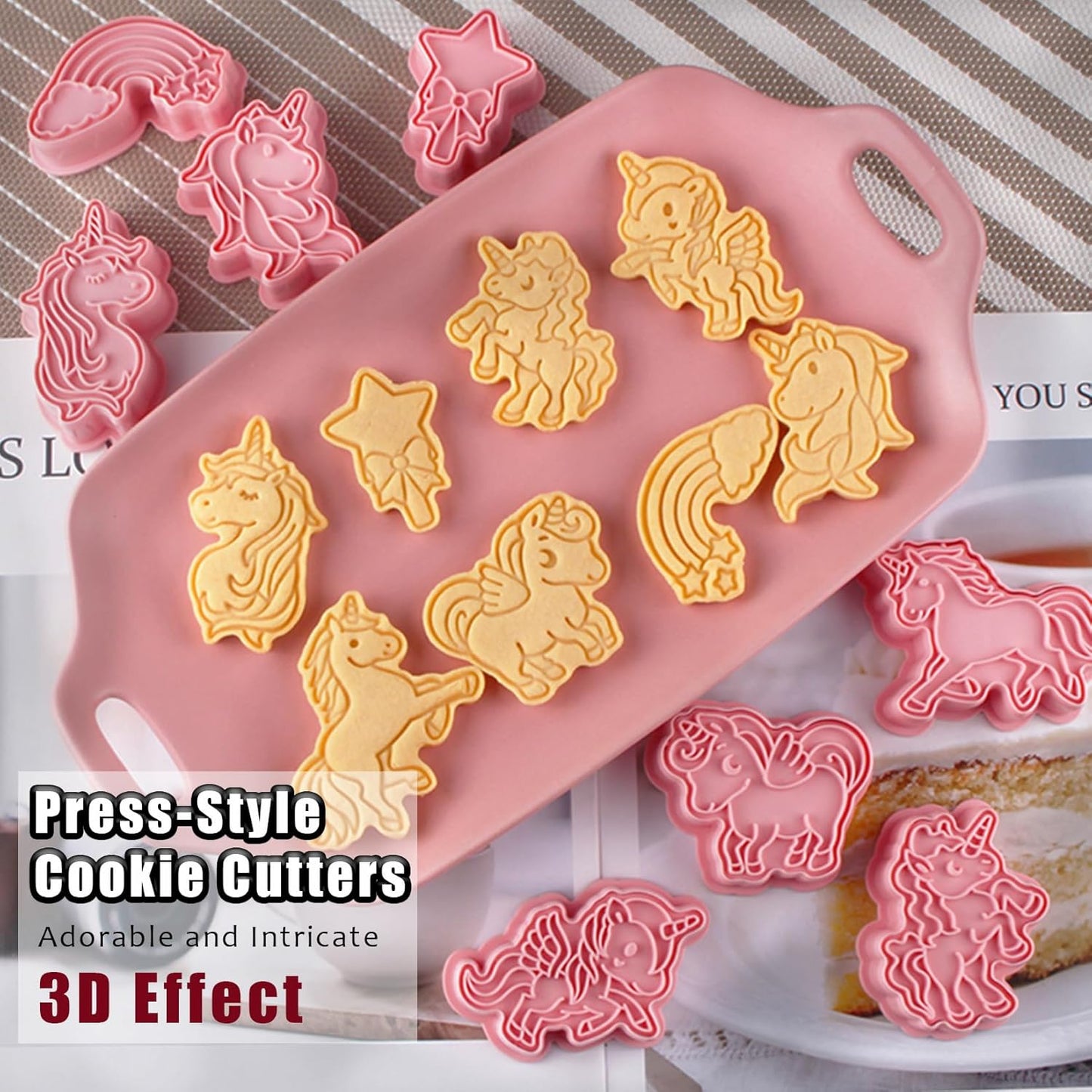 8 Pcs Unicorn Cookie Cutters Set Baking Molds 3D Unicorn Press type Cookie Cutter for Baking, Fondant, Cheese, and Pastries
