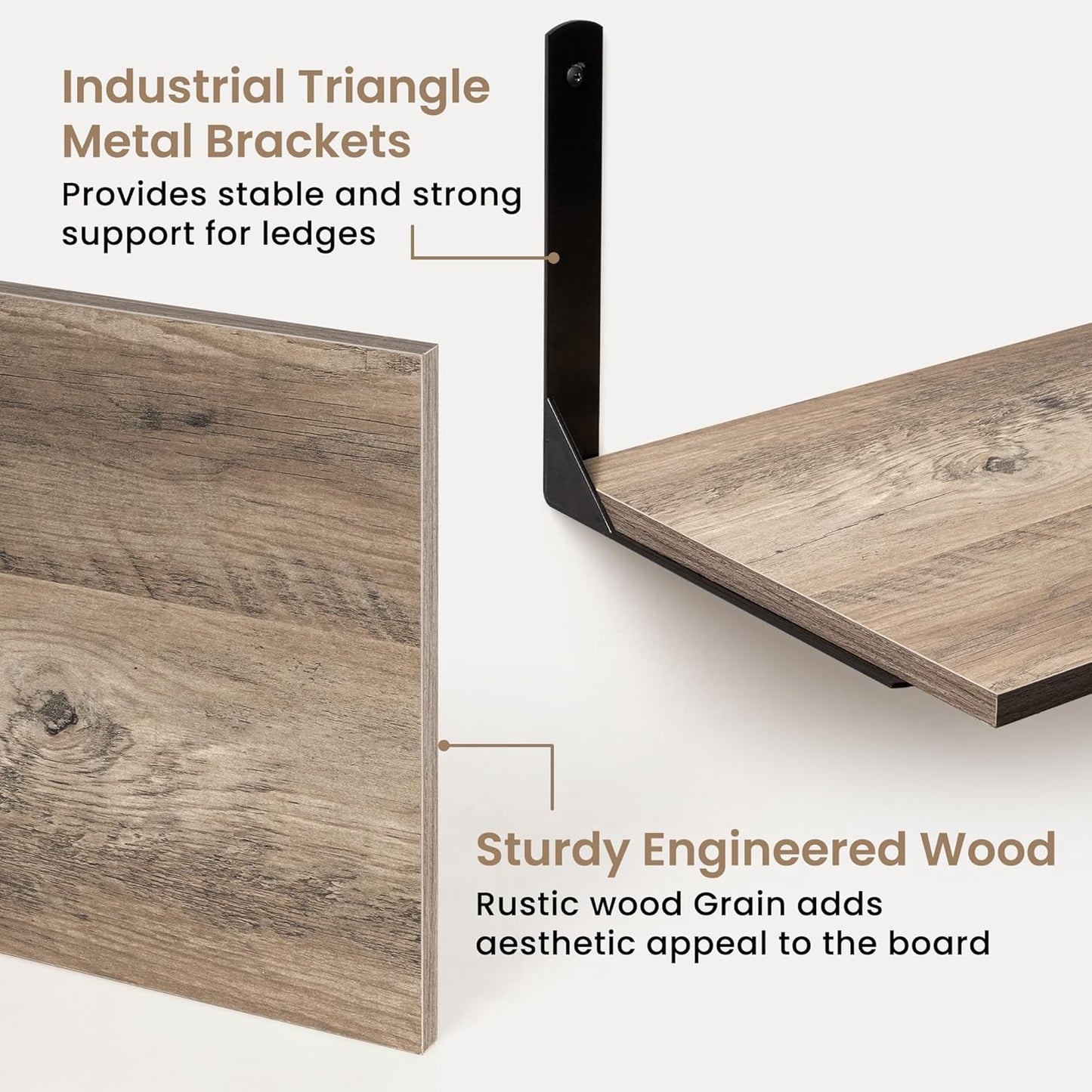 Fun Memories Floating Shelves for Wall, 12 Inch Deep Floating Shelves Set of 2, Wall Mounted Shelf with Metal Brackets, Rustic Wood Wide Shelf for Bathroom, Kitchen and Living Room, Grey, 55W x 12D